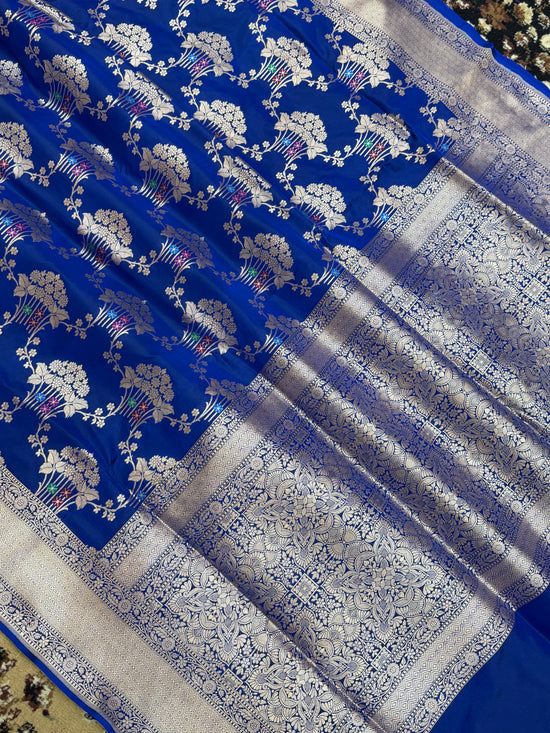 Royal Blue Color Pure Silk Handloom Banarasi Saree - All Over Jaal Work with Meenakari