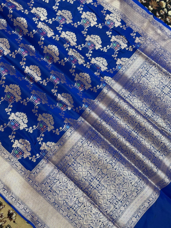 Royal Blue Color Pure Silk Handloom Banarasi Saree - All Over Jaal Work with Meenakari