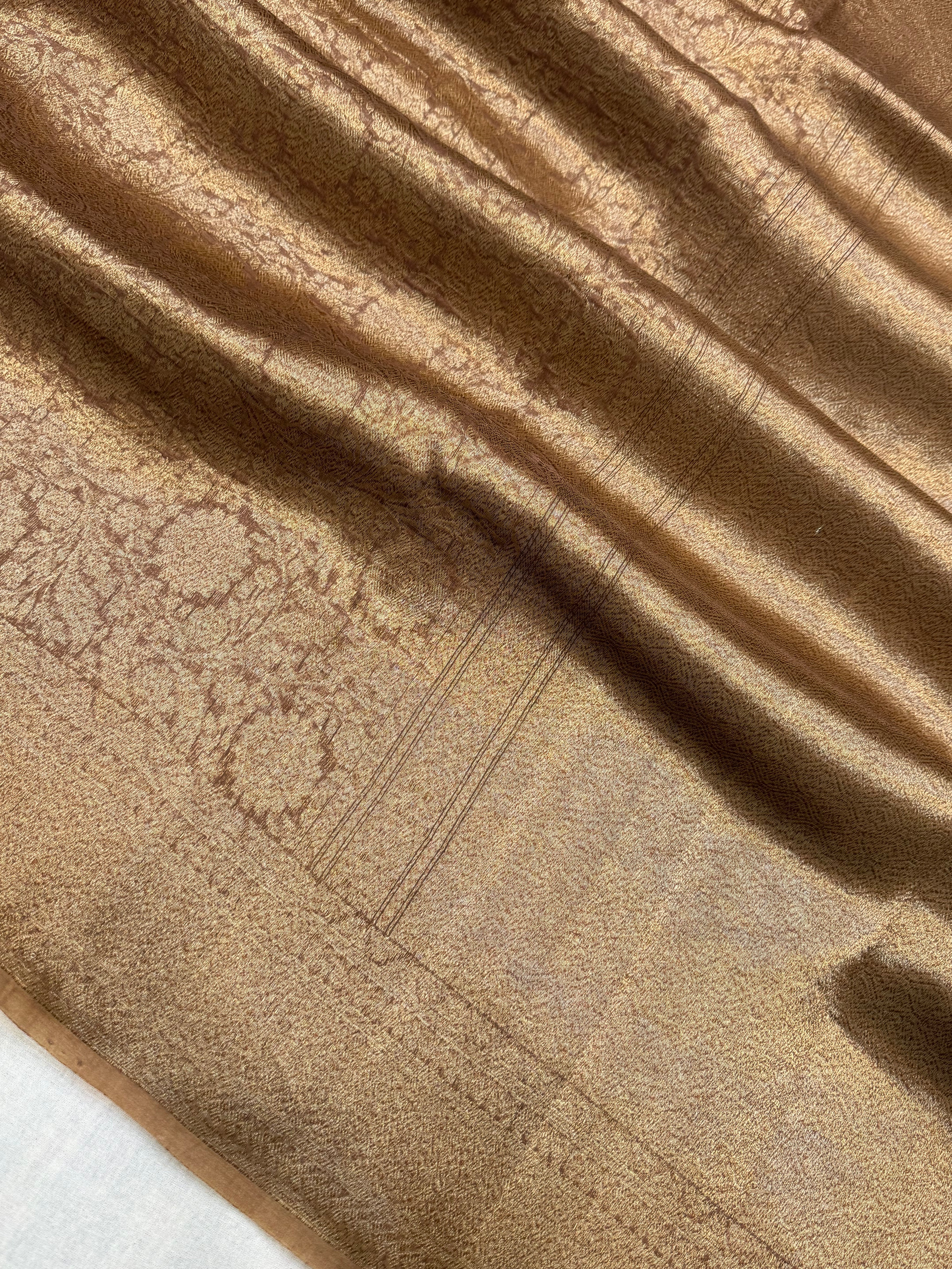 Brown Color Pure Kora Silk Handloom Banarasi Saree - All Over Brocade Jaal Work