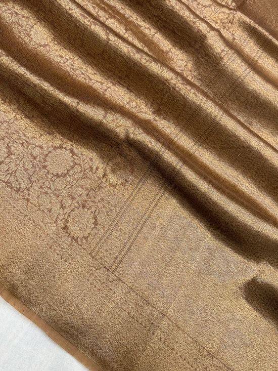 Brown Color Pure Kora Silk Handloom Banarasi Saree - All Over Brocade Jaal Work