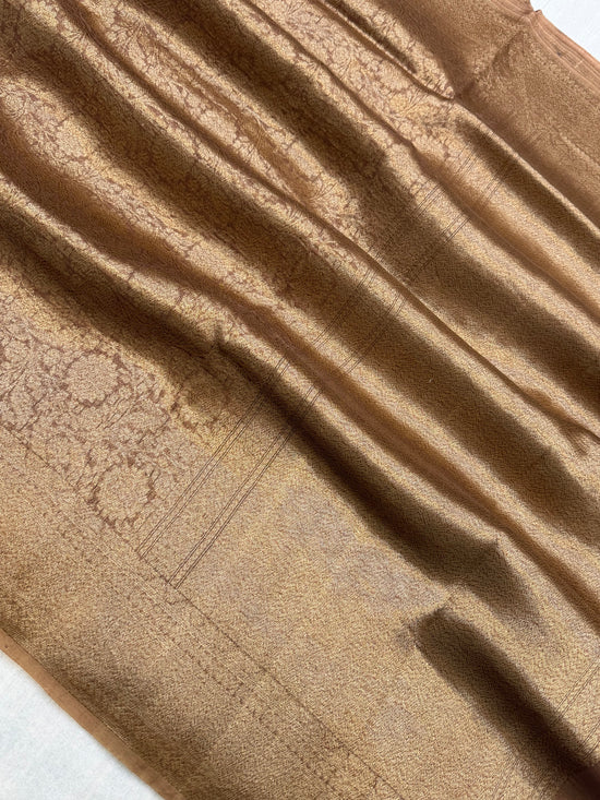Brown Color Pure Kora Silk Handloom Banarasi Saree - All Over Brocade Jaal Work