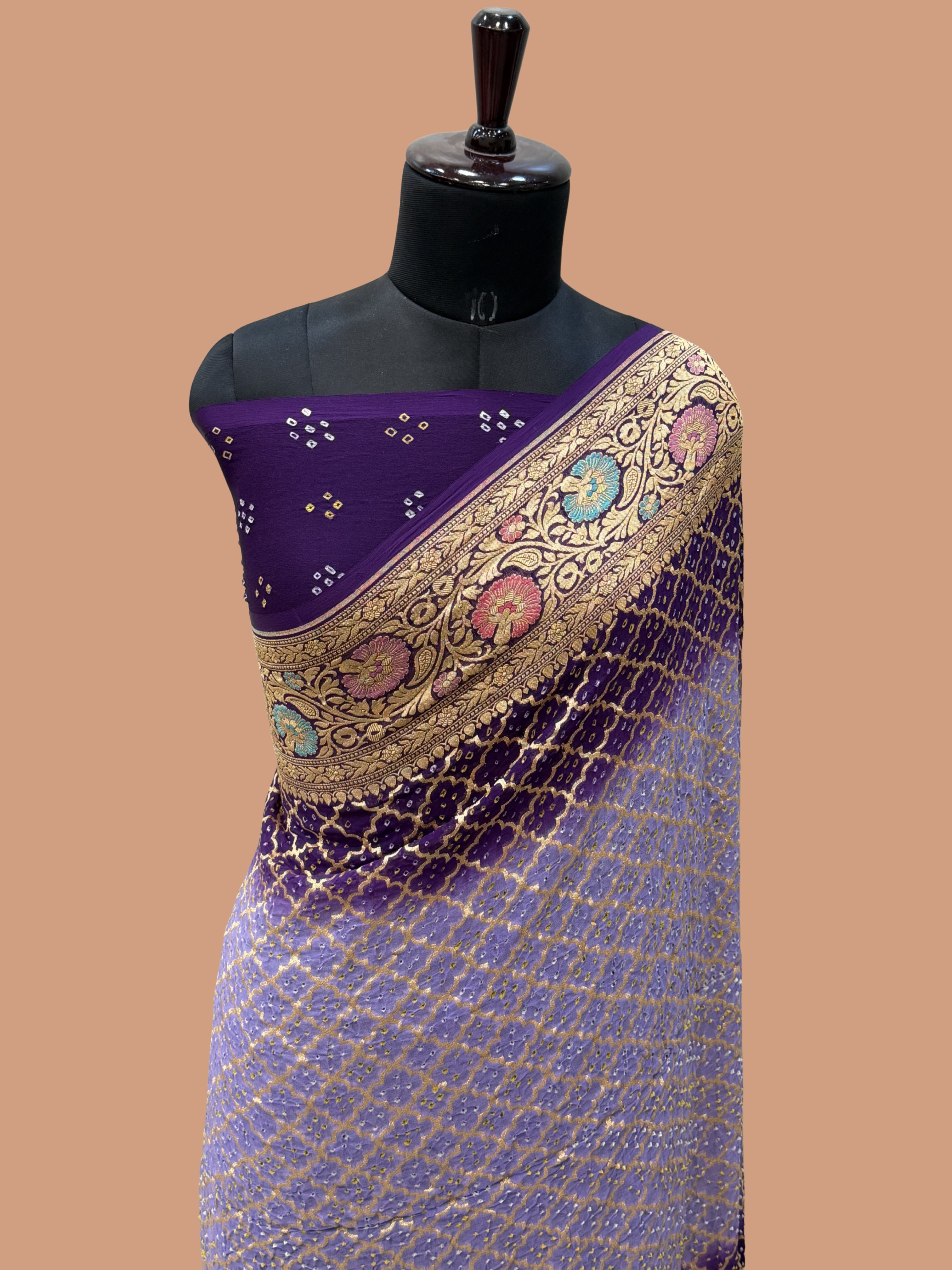 Pure Georgette Banarasi Bandhej Handloom Saree - Meenakari