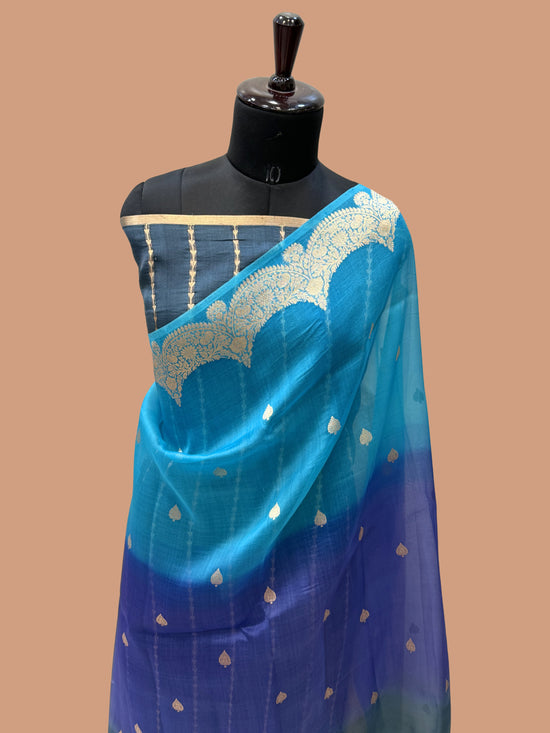 Multi Color Pure Kora Silk Handloom Banarasi Saree - All Over Buti Jaal Work