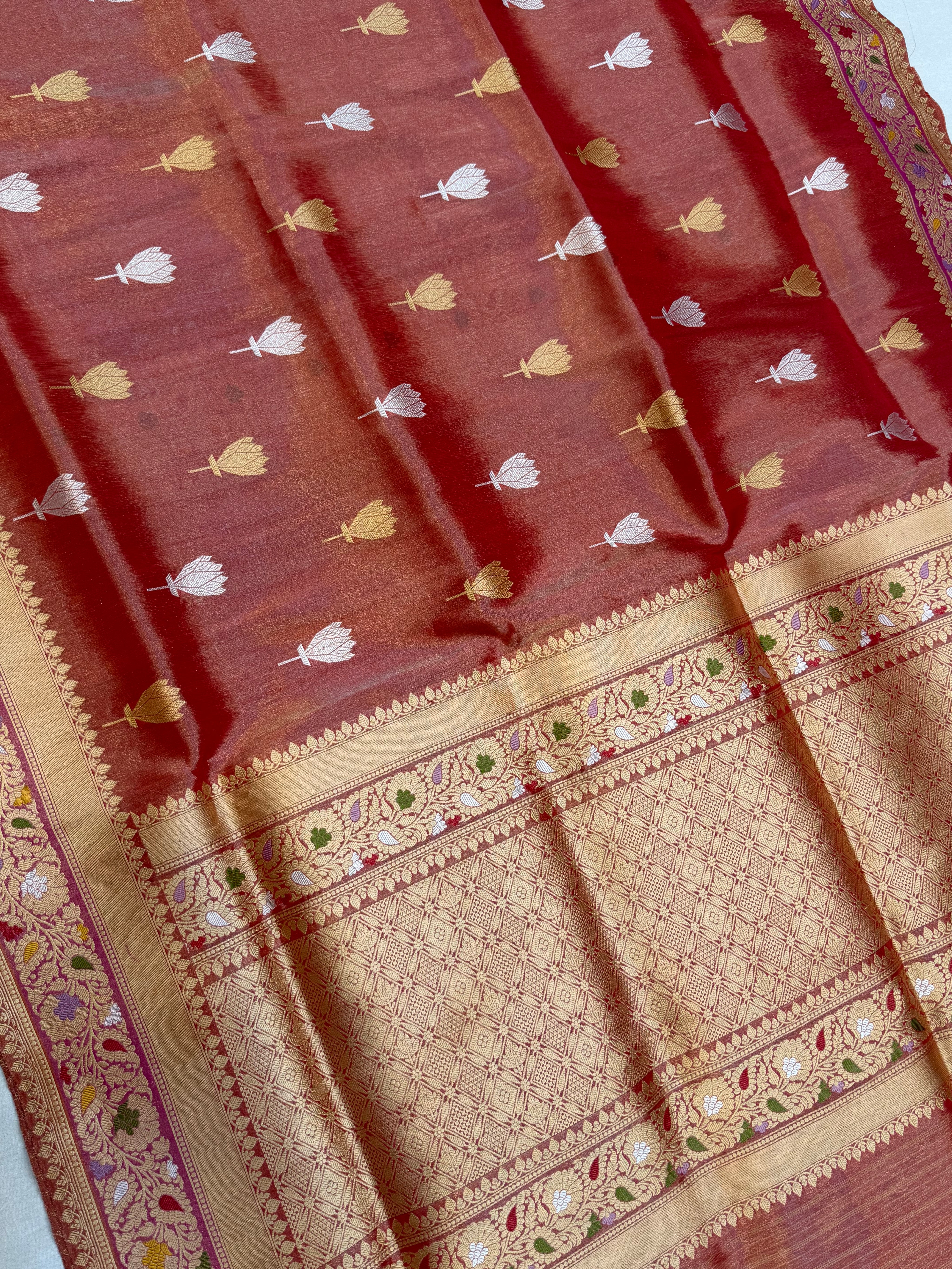Pure Tissue Silk Banarasi Handloom Saree - All over Kadua Motifs