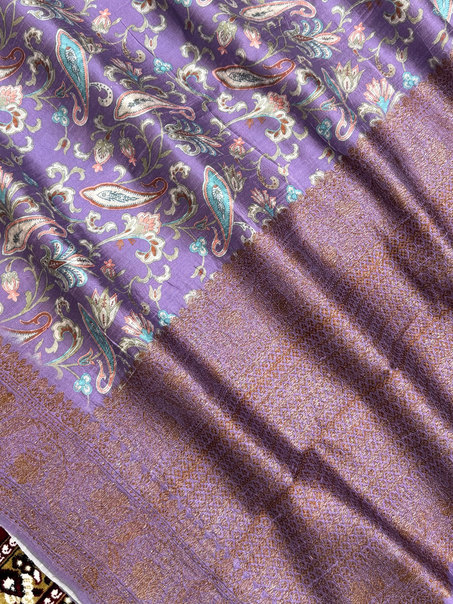 Dusty Pink Color Pure Raw Silk Handloom Banarasi Saree with Digital Print