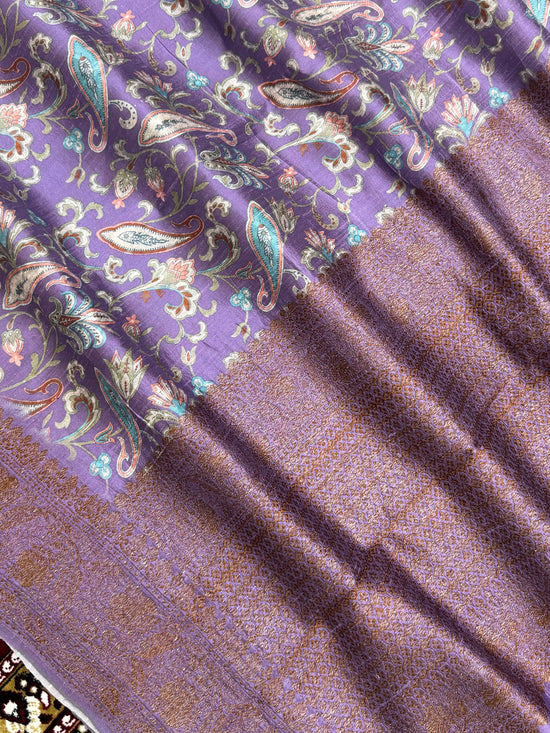 Dusty Pink Color Pure Raw Silk Handloom Banarasi Saree with Digital Print