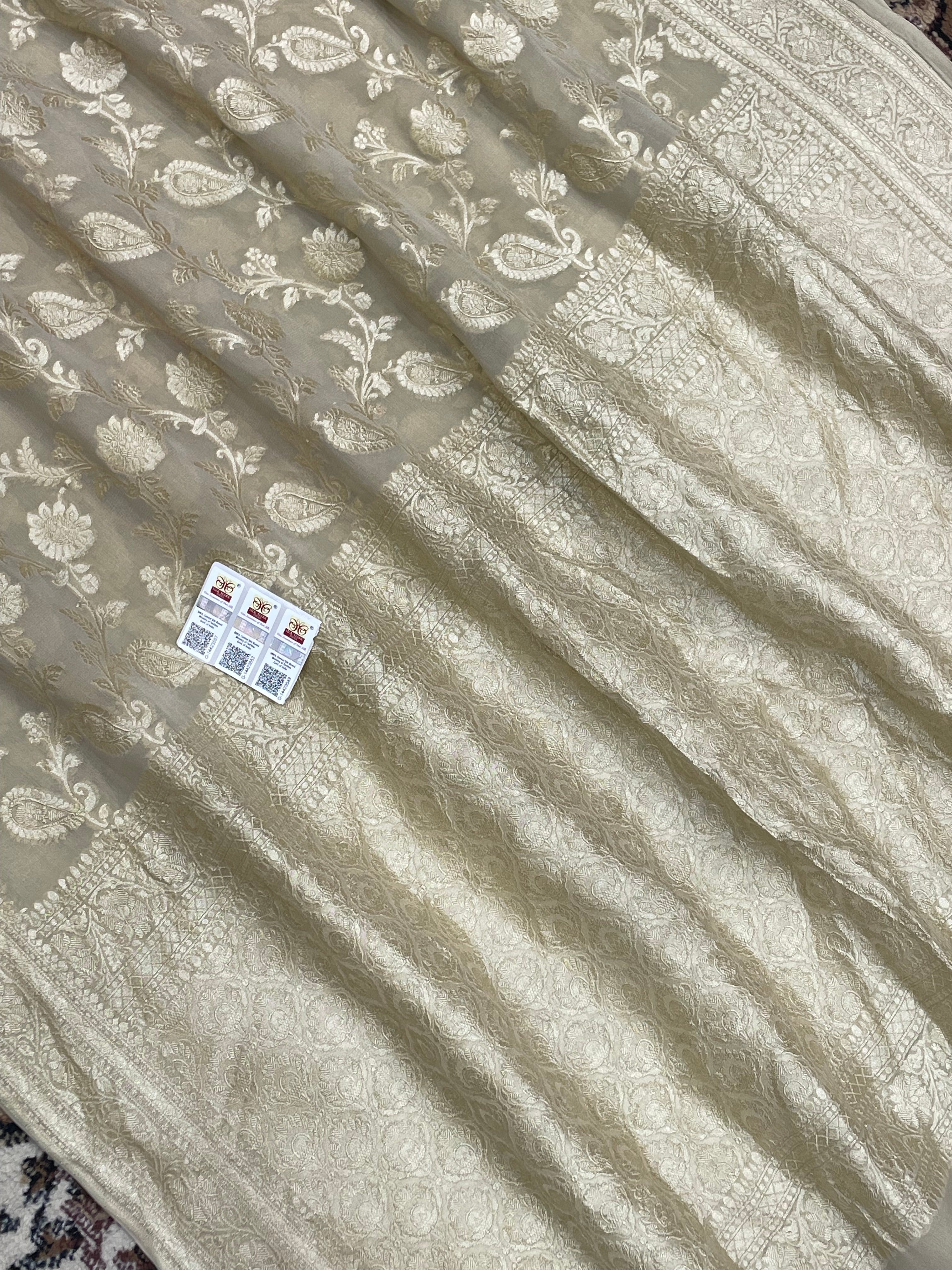 Tusser color khaaddi Georgette Handloom banarasi saree - all ove jaal work with water zari
