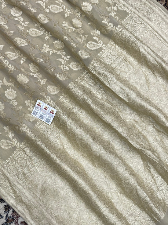 Tusser color khaaddi Georgette Handloom banarasi saree - all ove jaal work with water zari