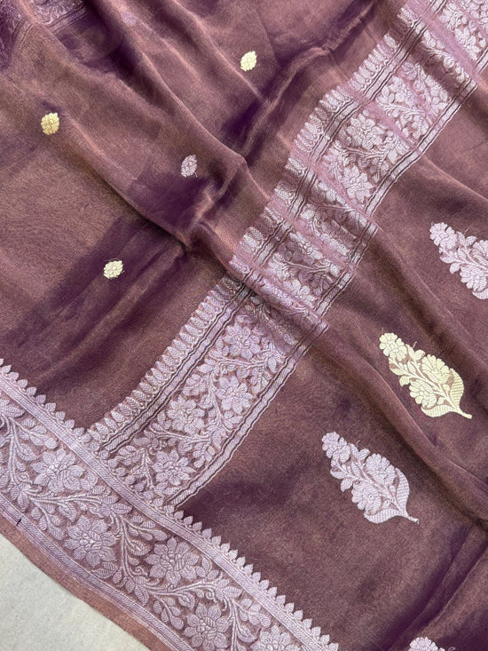 Pure Georgette Tissue Handloom Banarasi Saree - Silver Zari