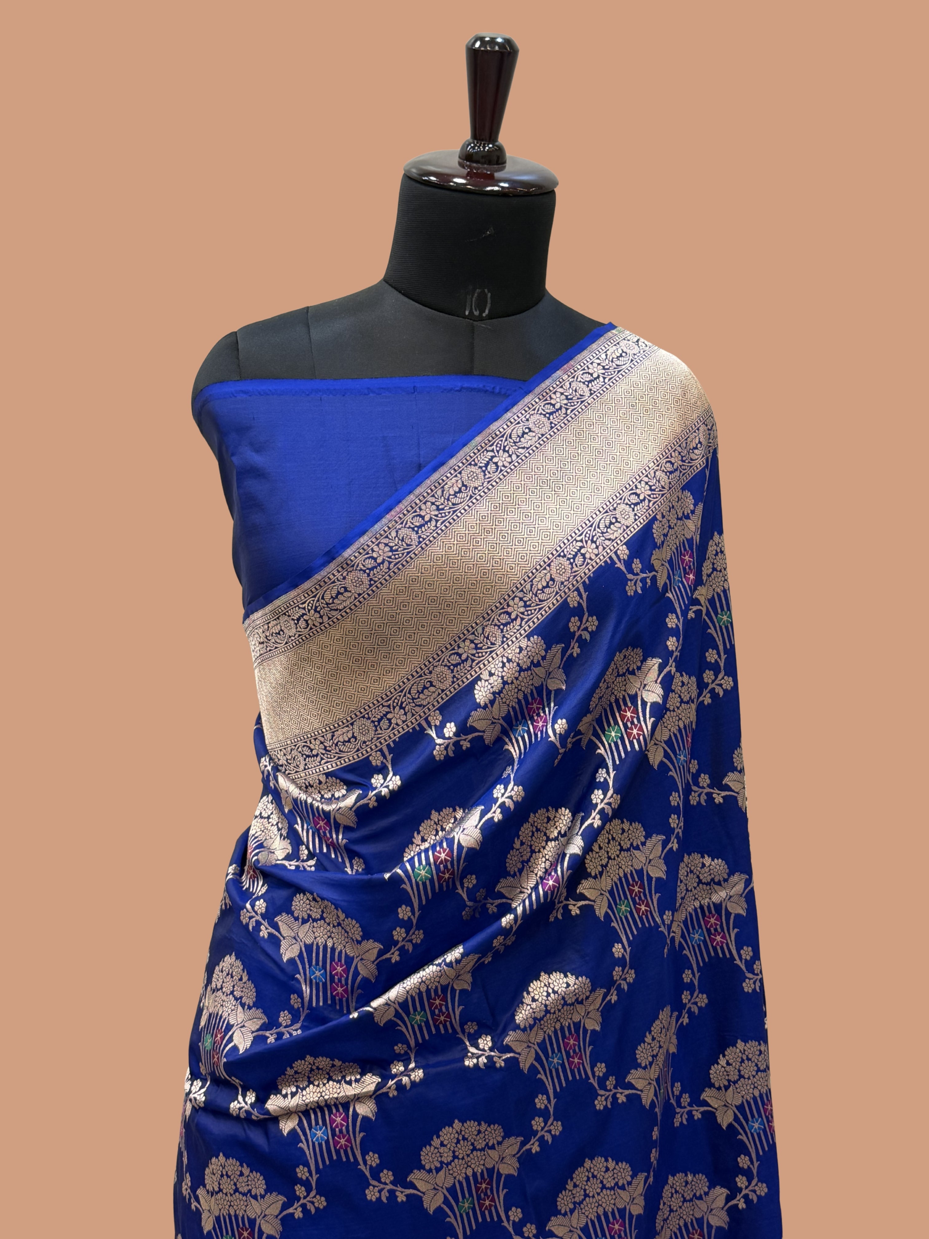 Royal Blue Color Pure Silk Handloom Banarasi Saree - All Over Jaal Work with Meenakari
