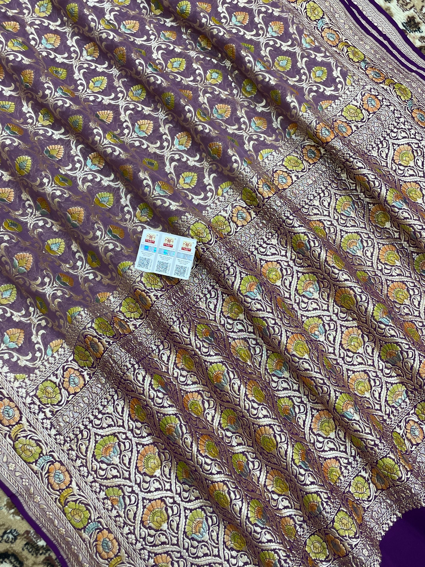 Lovendor Color Khaddi Georgette Banarasi saree - All Over Jaal work with meenakari