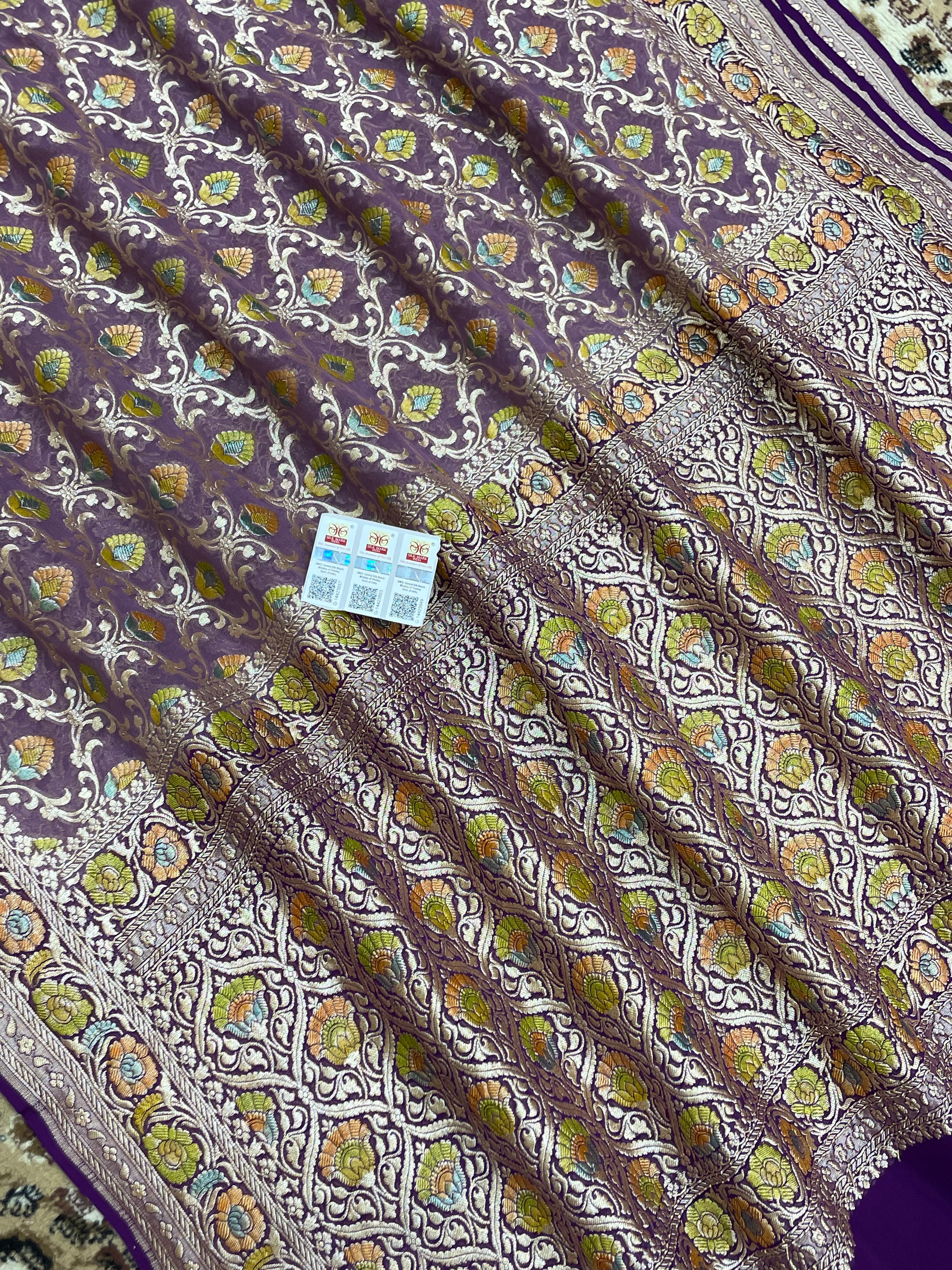 Lovendor Color Khaddi Georgette Banarasi saree - All Over Jaal work with meenakari
