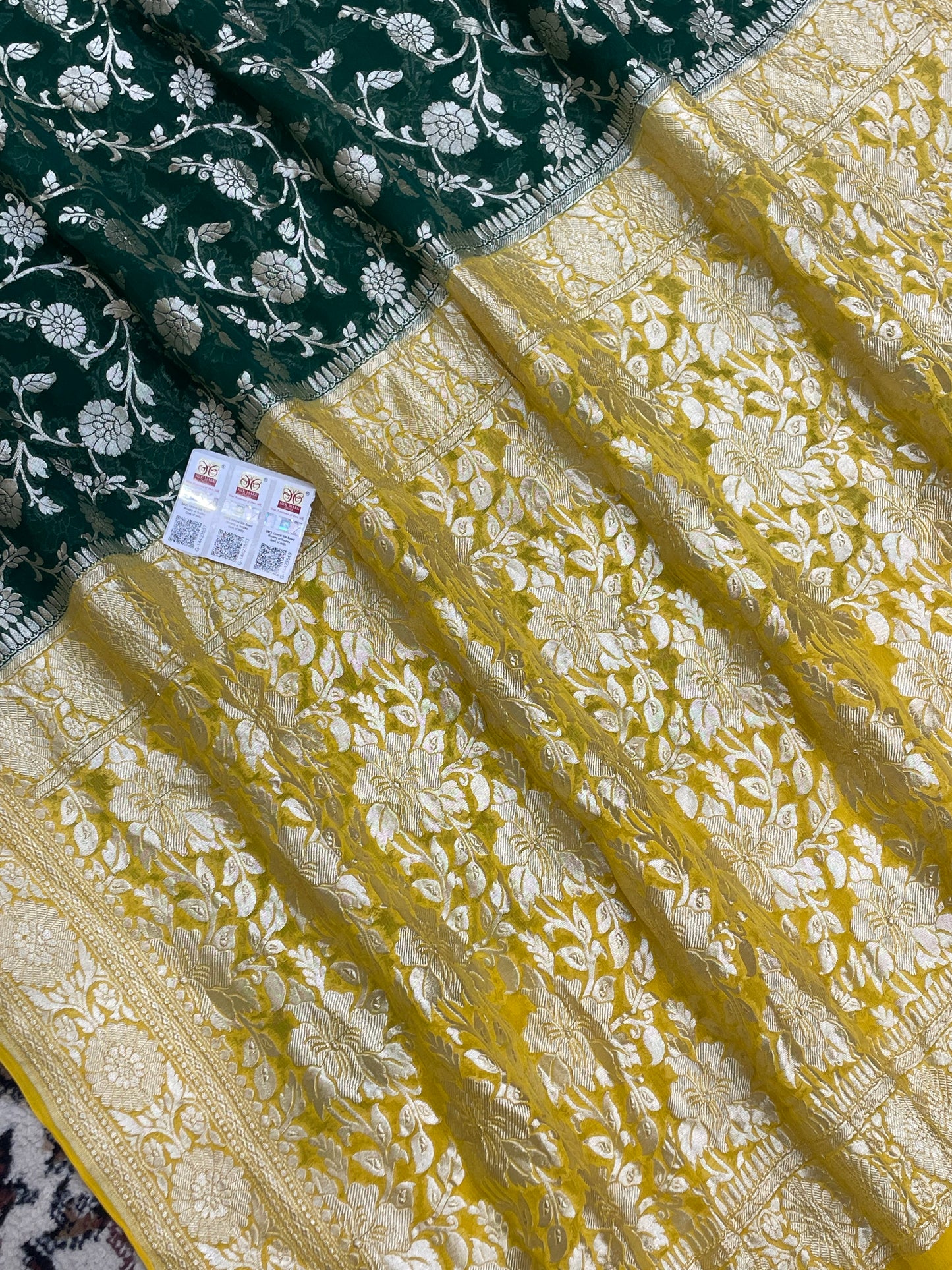 Green Color Khaddi georgete Banarasi Saree - All over Jaal work with Contrast Pallu & Blouse