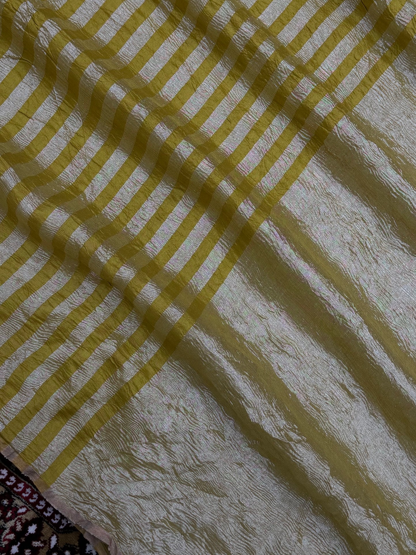 Yellow Color Chiniya Tissue  Silk Banarasi Saree with Stripe Design
