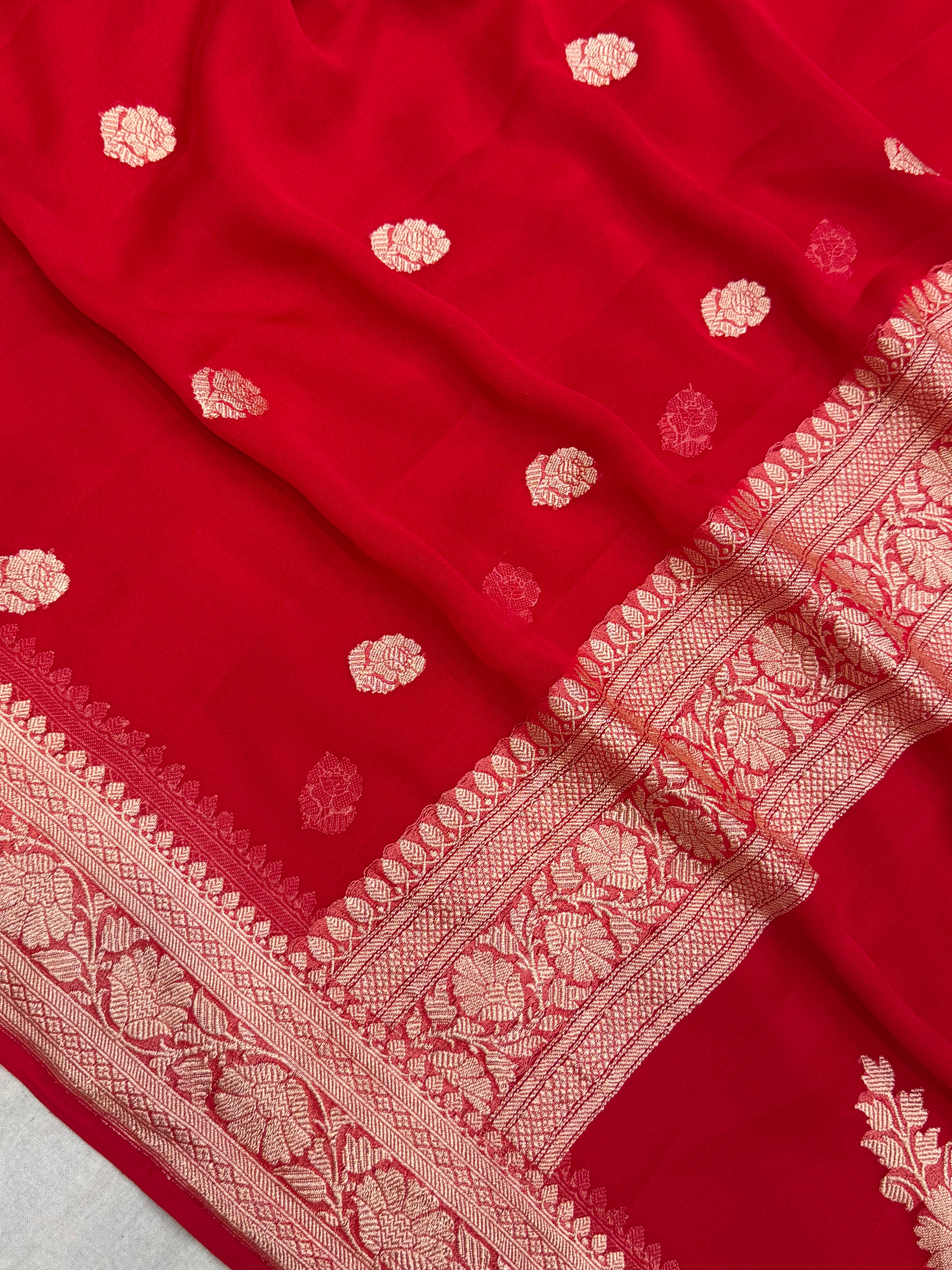 Pure Georgette Handloom Banarasi Saree - Gold Zari