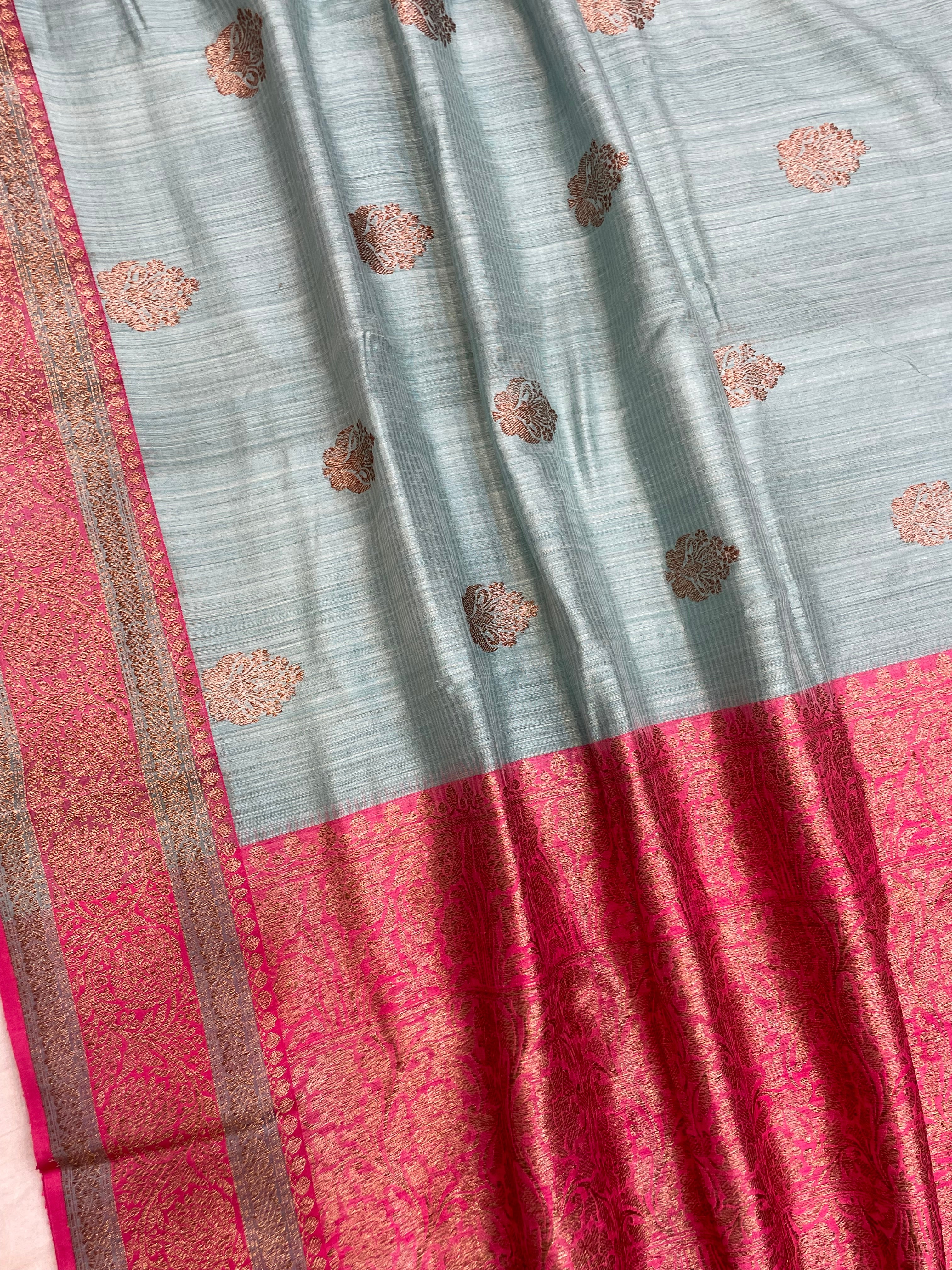 Pure Dupion Tusser Silk Handloom Banarasi Saree