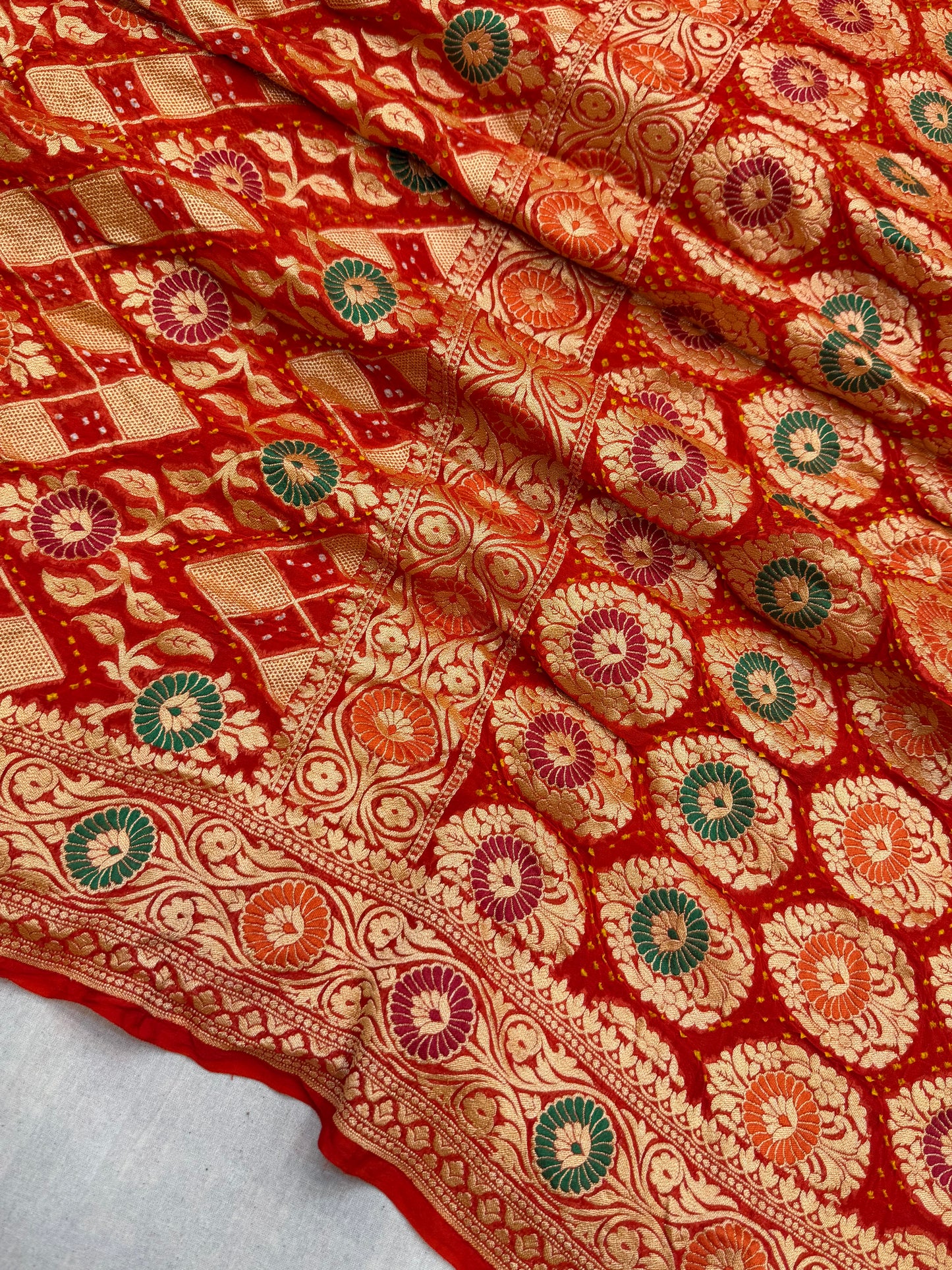 Pure Georgette Banarasi Bandhej Handloom Saree - Meenakari