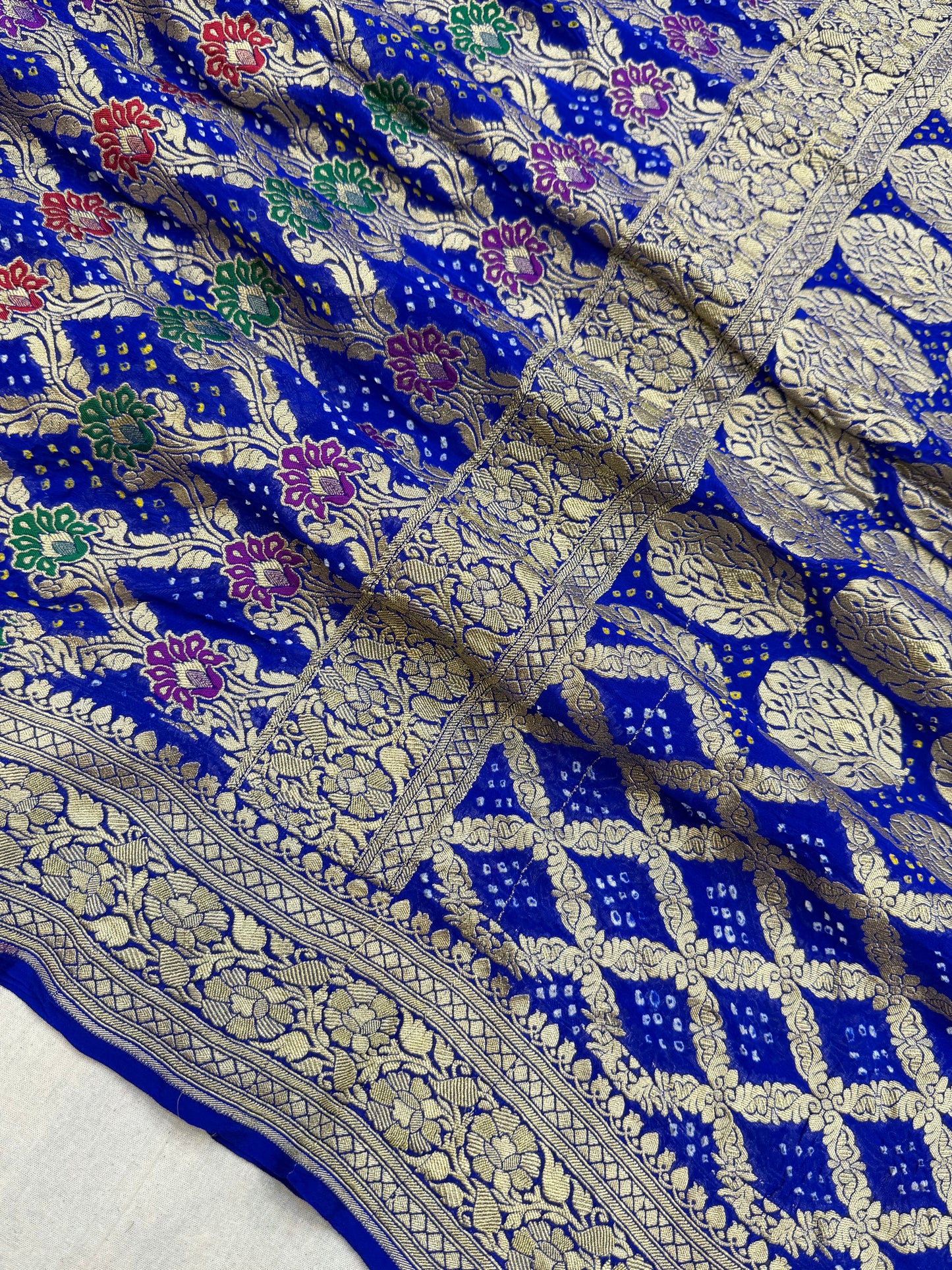 Pure Georgette Banarasi Bandhej Handloom Saree - Meenakari