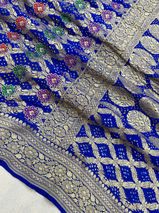 Pure Georgette Banarasi Bandhej Handloom Saree - Meenakari