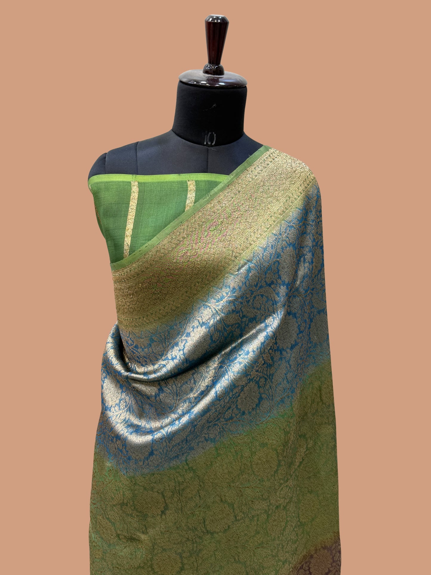 Dual Color Pure Kora Silk Handloom Banarasi Saree - All Over Brocade Jaal Work