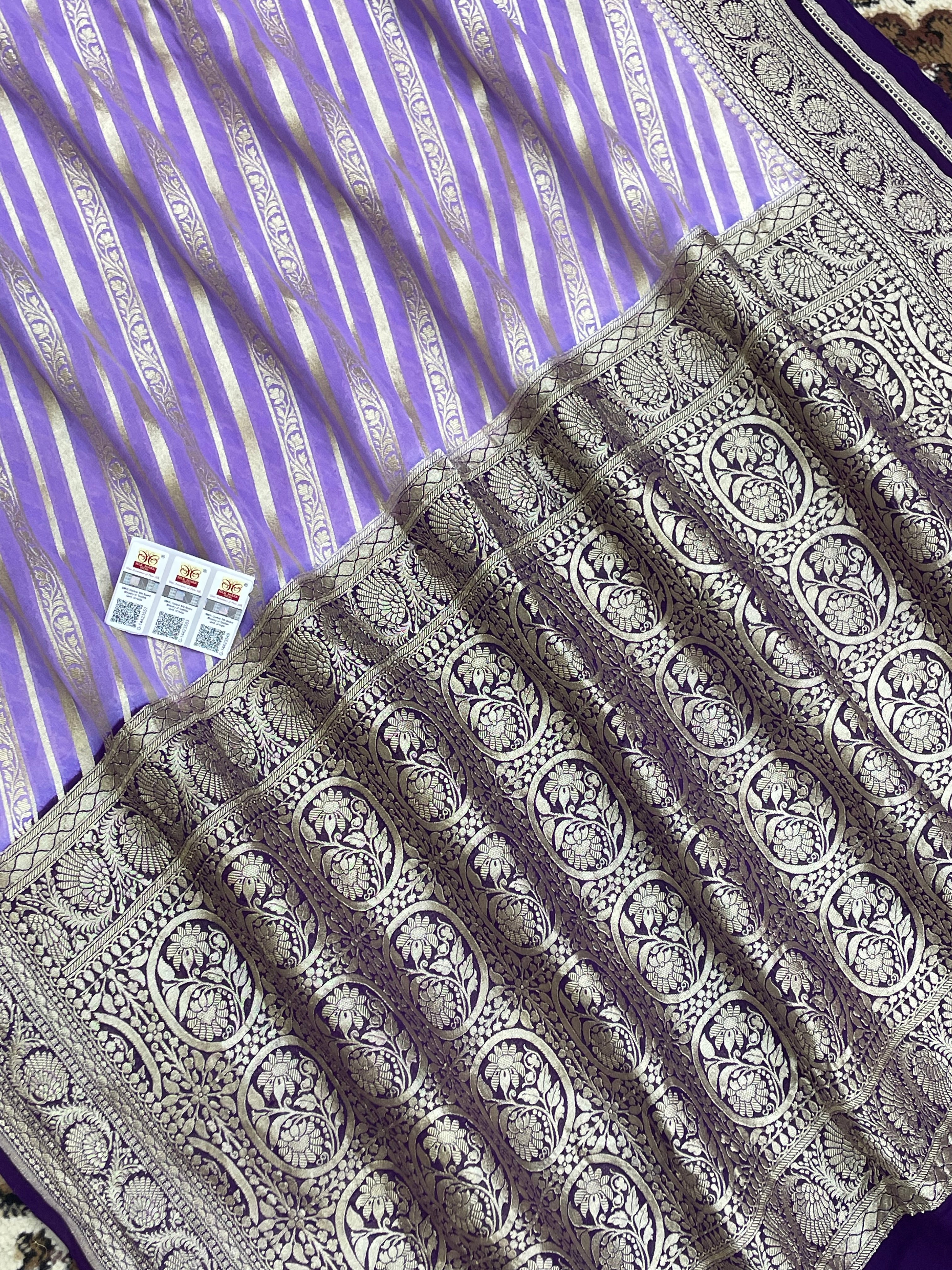 Lovendor Color Khaddi Georgette Banarasi Saree - All Over  Water Zari work with Contrast Blouse
