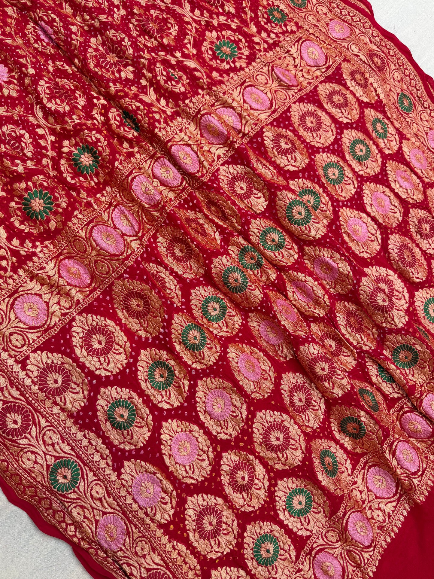 Pure Georgette Banarasi Bandhej Handloom Saree - Meenakari