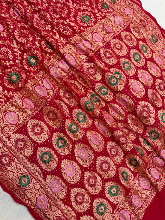 Pure Georgette Banarasi Bandhej Handloom Saree - Meenakari
