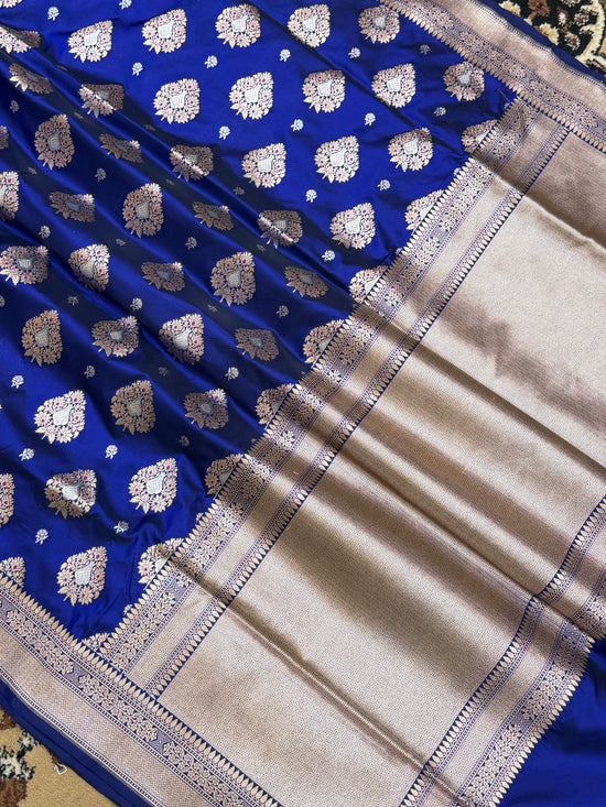 Royal Blue Color Pure Silk Handloom Banarasi Saree - All Over Sona Rupa Buta Work