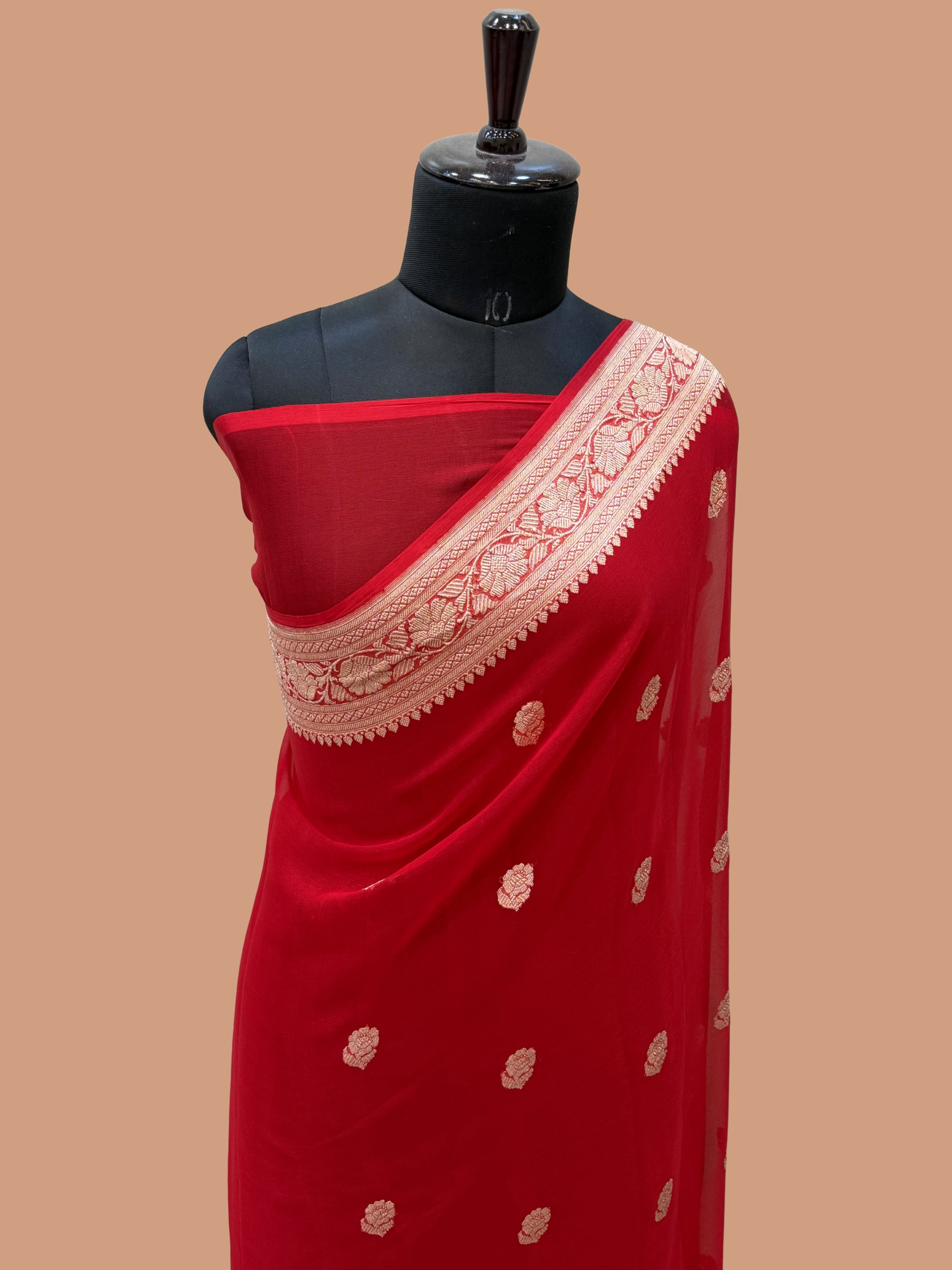 Pure Georgette Handloom Banarasi Saree - Gold Zari
