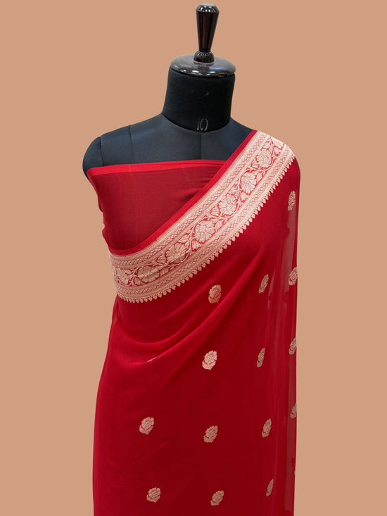 Pure Georgette Handloom Banarasi Saree - Gold Zari