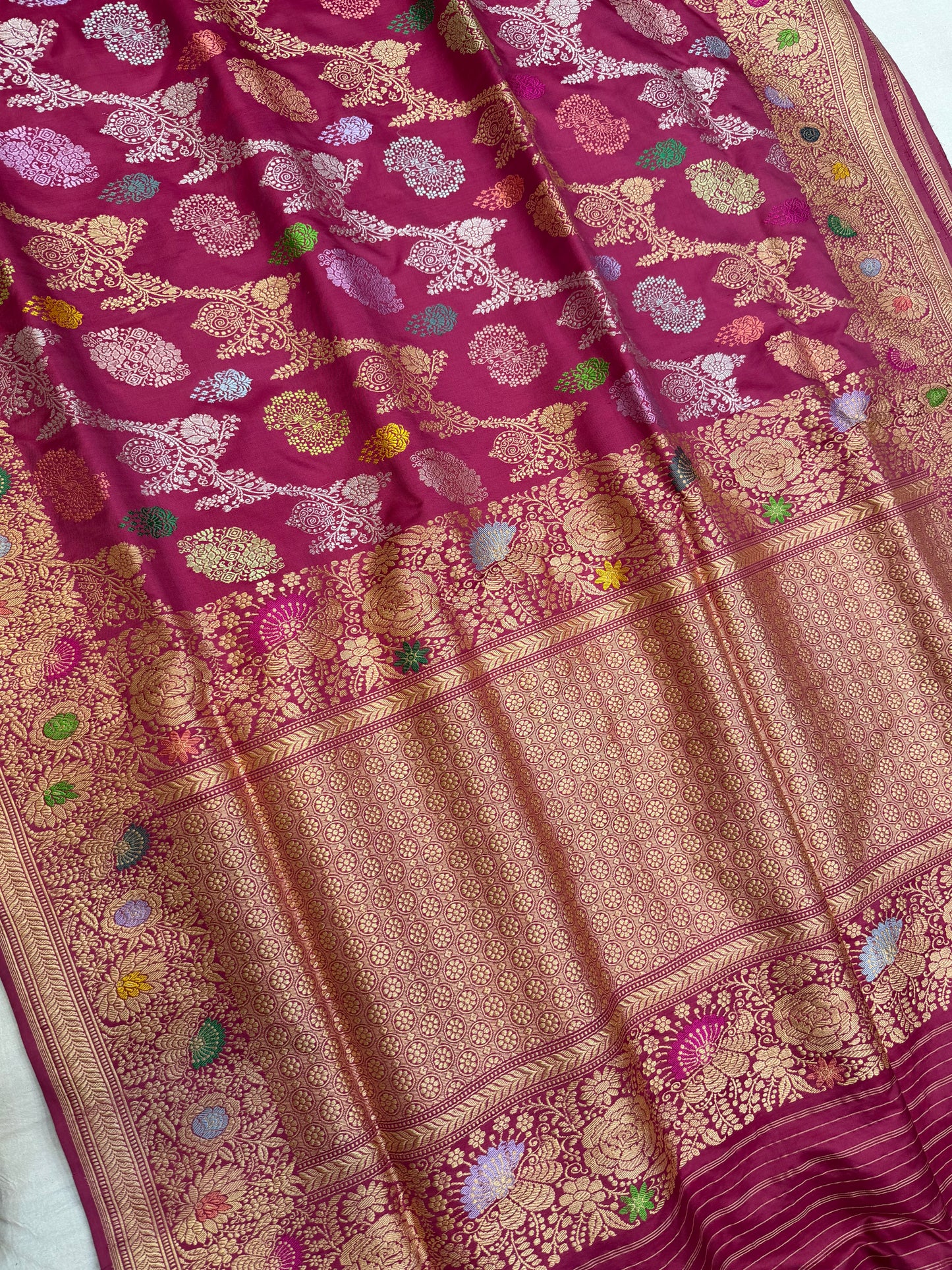 Pure Katan Silk Banarasi Handloom Saree - All over Kadua Jangla