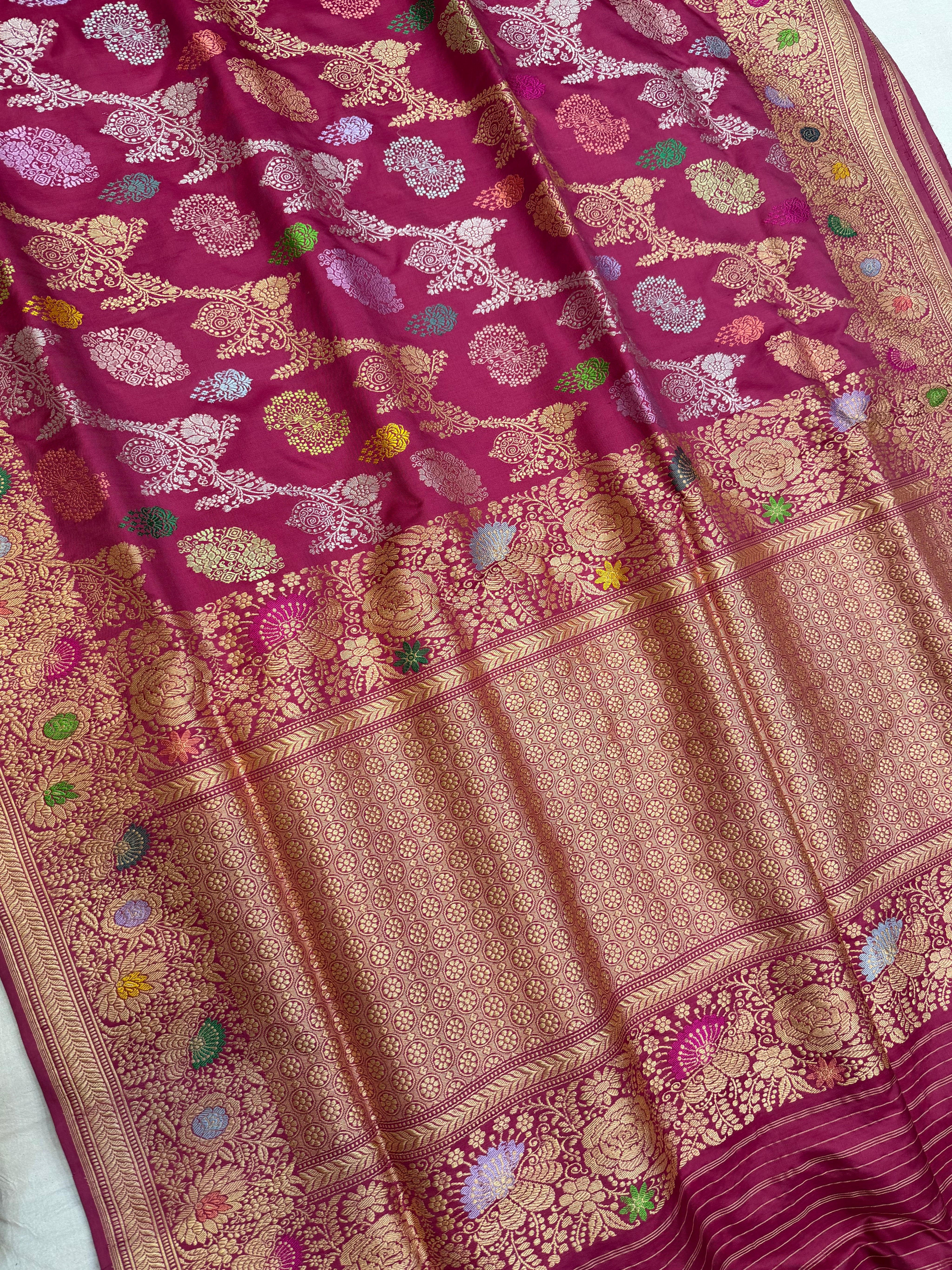 Pure Katan Silk Banarasi Handloom Saree - All over Kadua Jangla