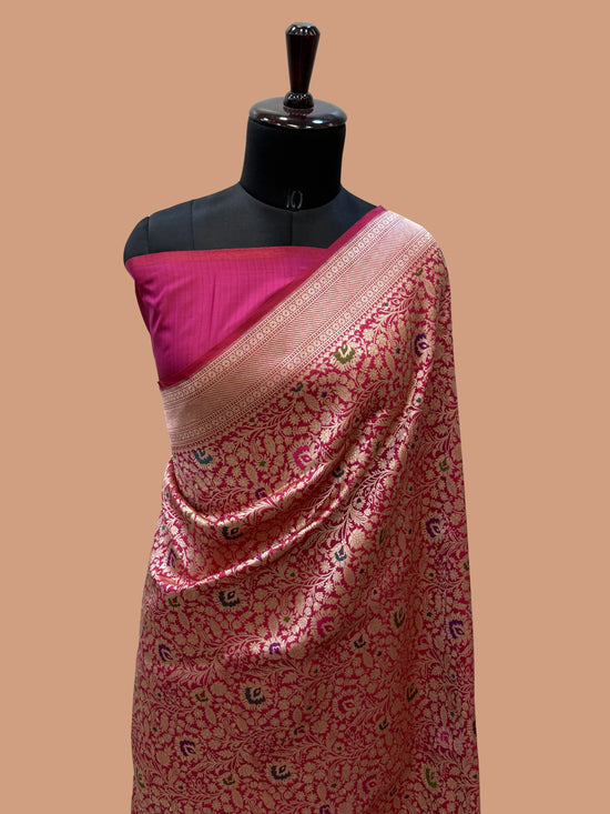 Rani Color Pure Silk Handloom Banarasi Saree - All Over tanchui work With Meenakari