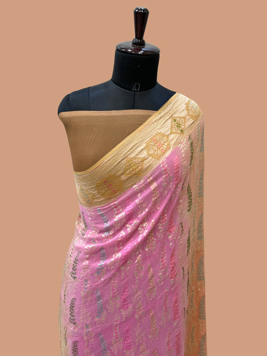 Khaddi Georgette Handloom Banarasi Saree - Gold Zari