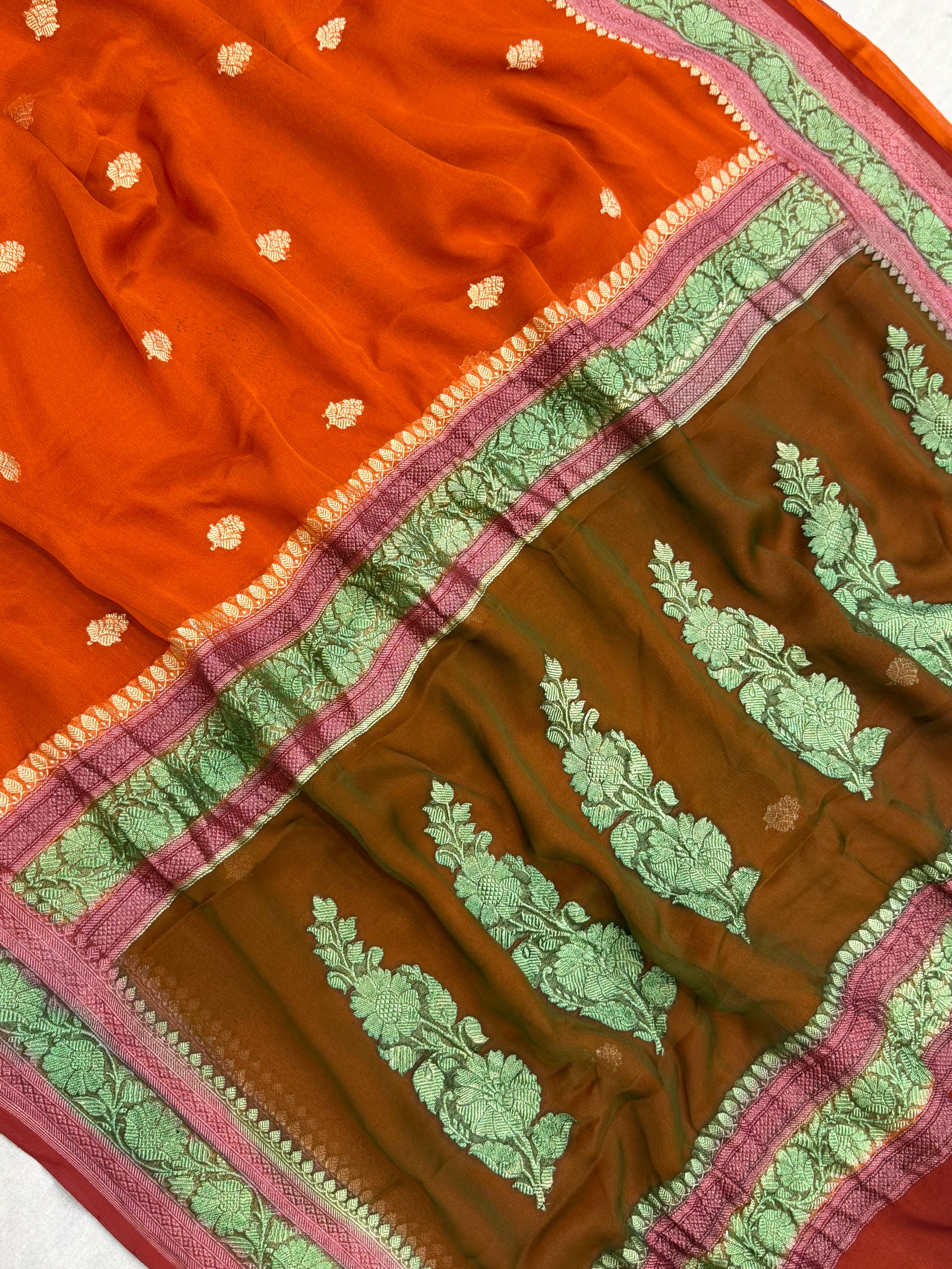 Pure Georgette Handloom Banarasi Saree - Gold Zari