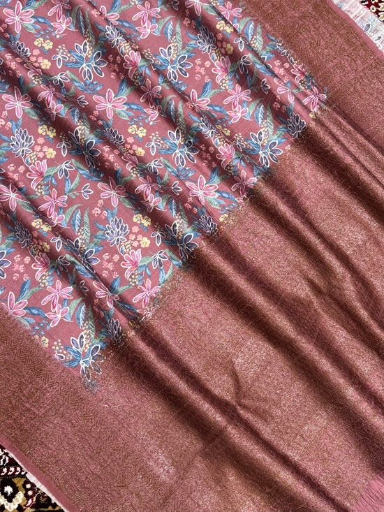 Peach Color Pure Raw Silk Handloom Banarasi Saree with Digital Print