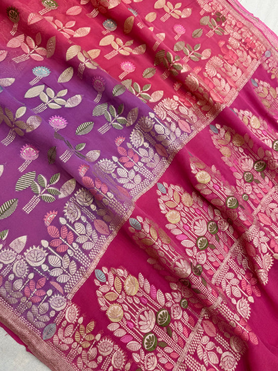 Khaddi Georgette Handloom Banarasi Saree - Gold Zari