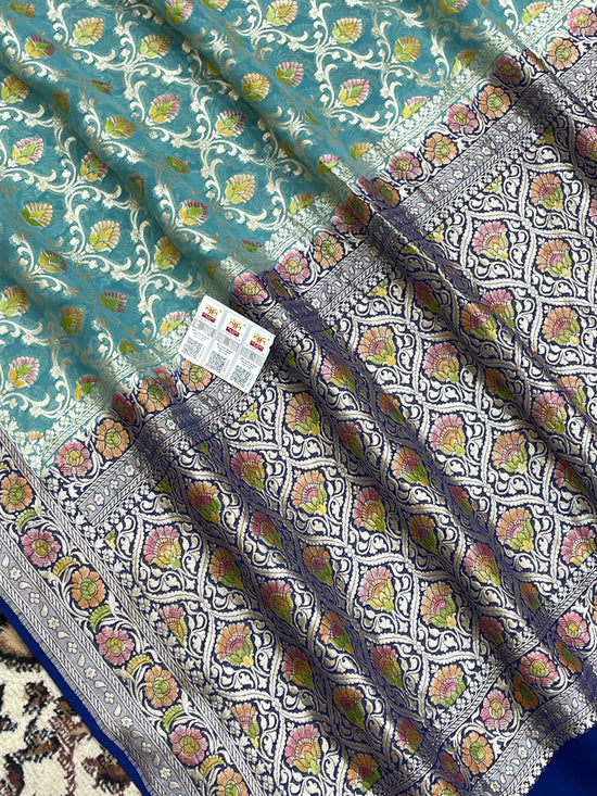 Sea Green Color Khaddi Georgette Banarasi Saree - All Over Jaal work with Tilfi Meenakari