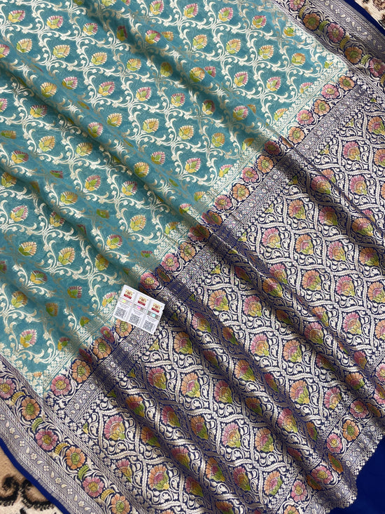 Sea Green Color Khaddi Georgette Banarasi Saree - All Over Jaal work with Tilfi Meenakari