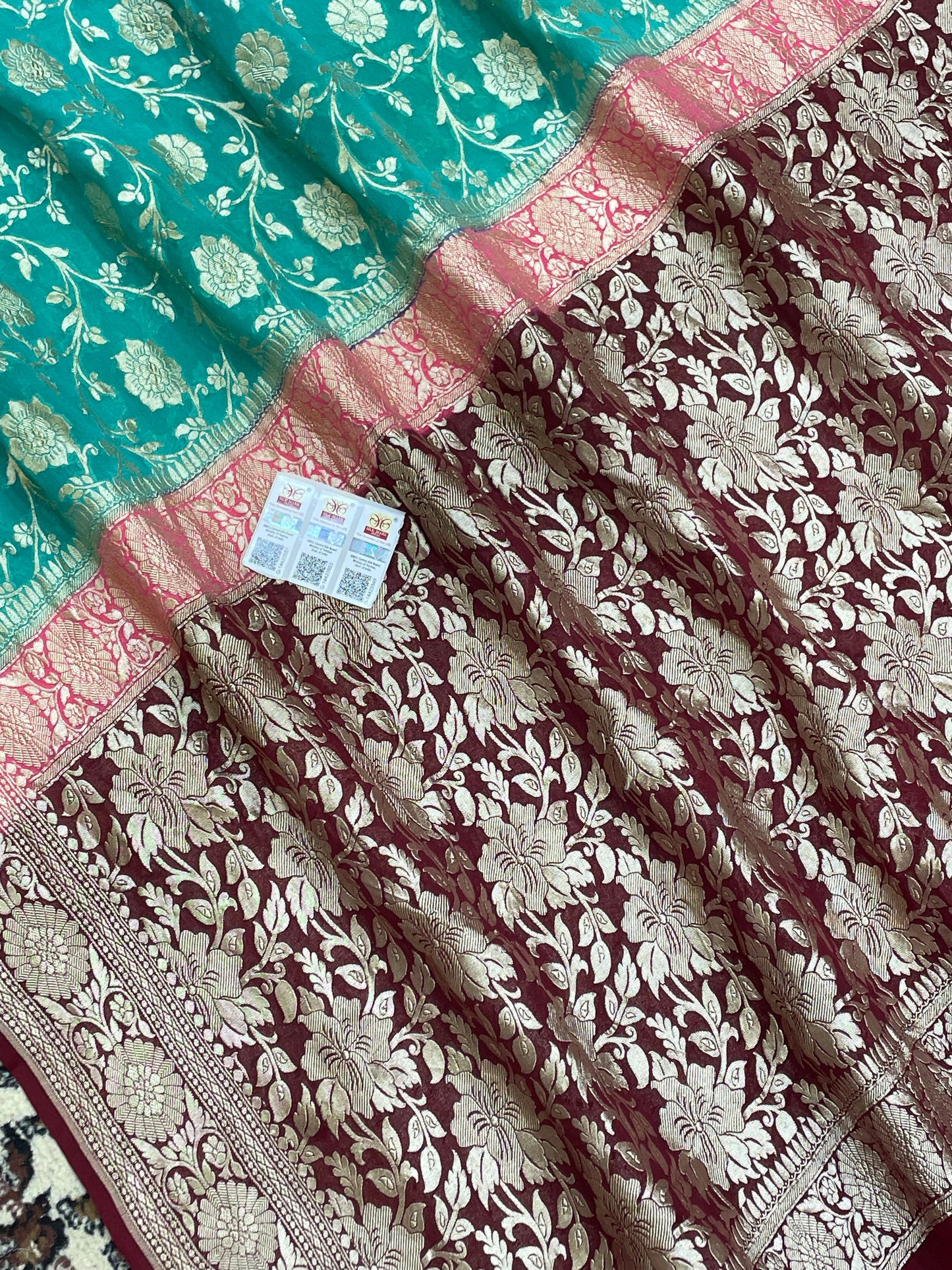 Sea Green Color Khaddi Georgette Banarasi Saree - All over Jaal work with Water zari