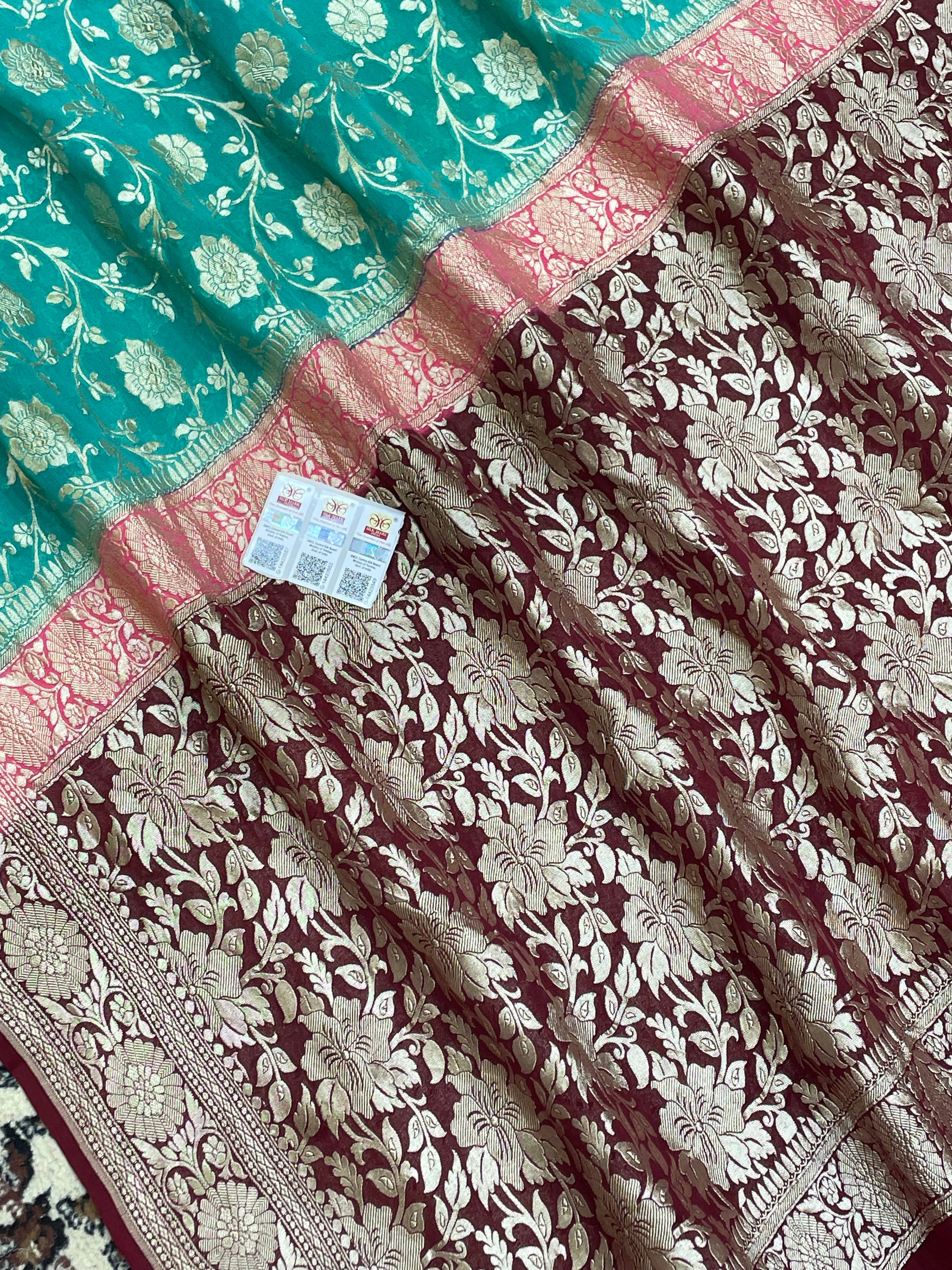 Sea Green Color Khaddi Georgette Banarasi Saree - All over Jaal work with Water zari