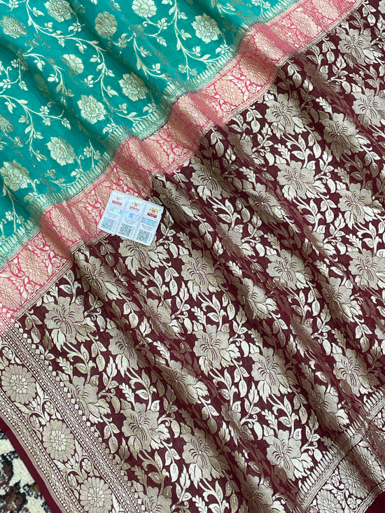 Sea Green Color Khaddi Georgette Banarasi Saree - All over Jaal work with Water zari