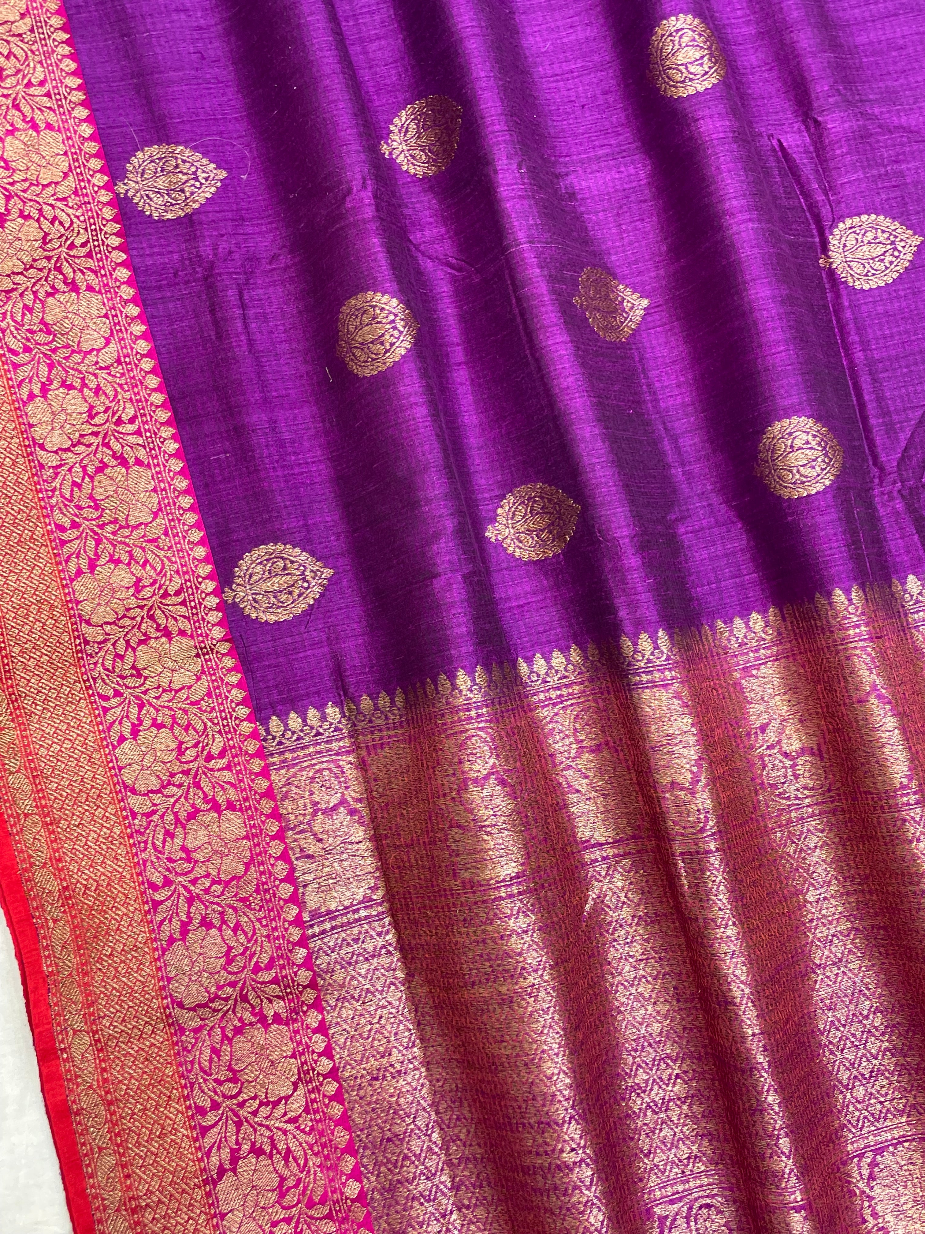 Pure Dupion Tusser Silk Handloom Banarasi Saree