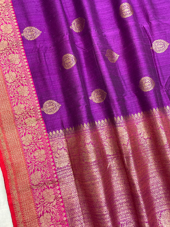 Pure Dupion Tusser Silk Handloom Banarasi Saree