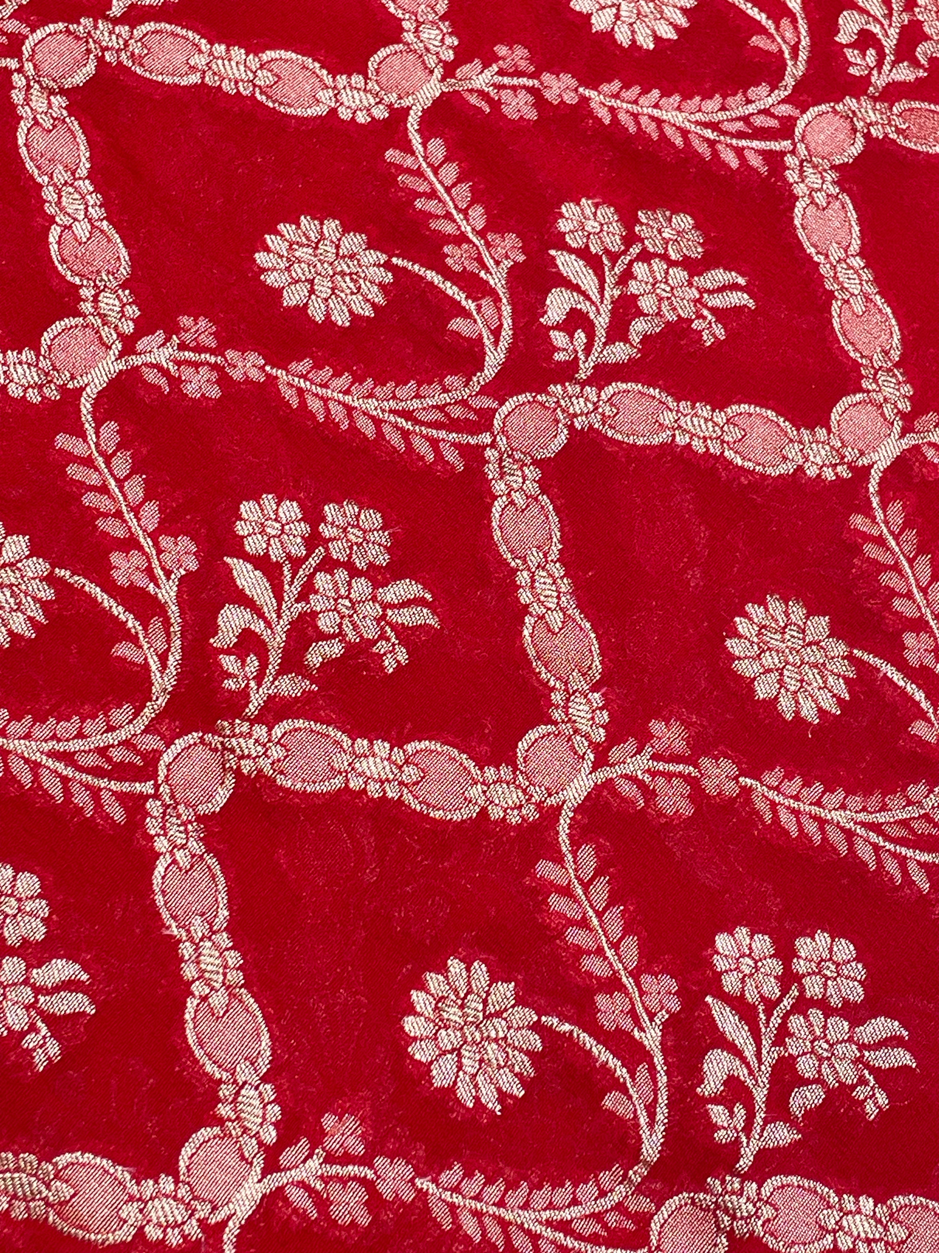 Red Color Khaddi Georgette Banarasi Saree - All Over Jaal Work with Water zari