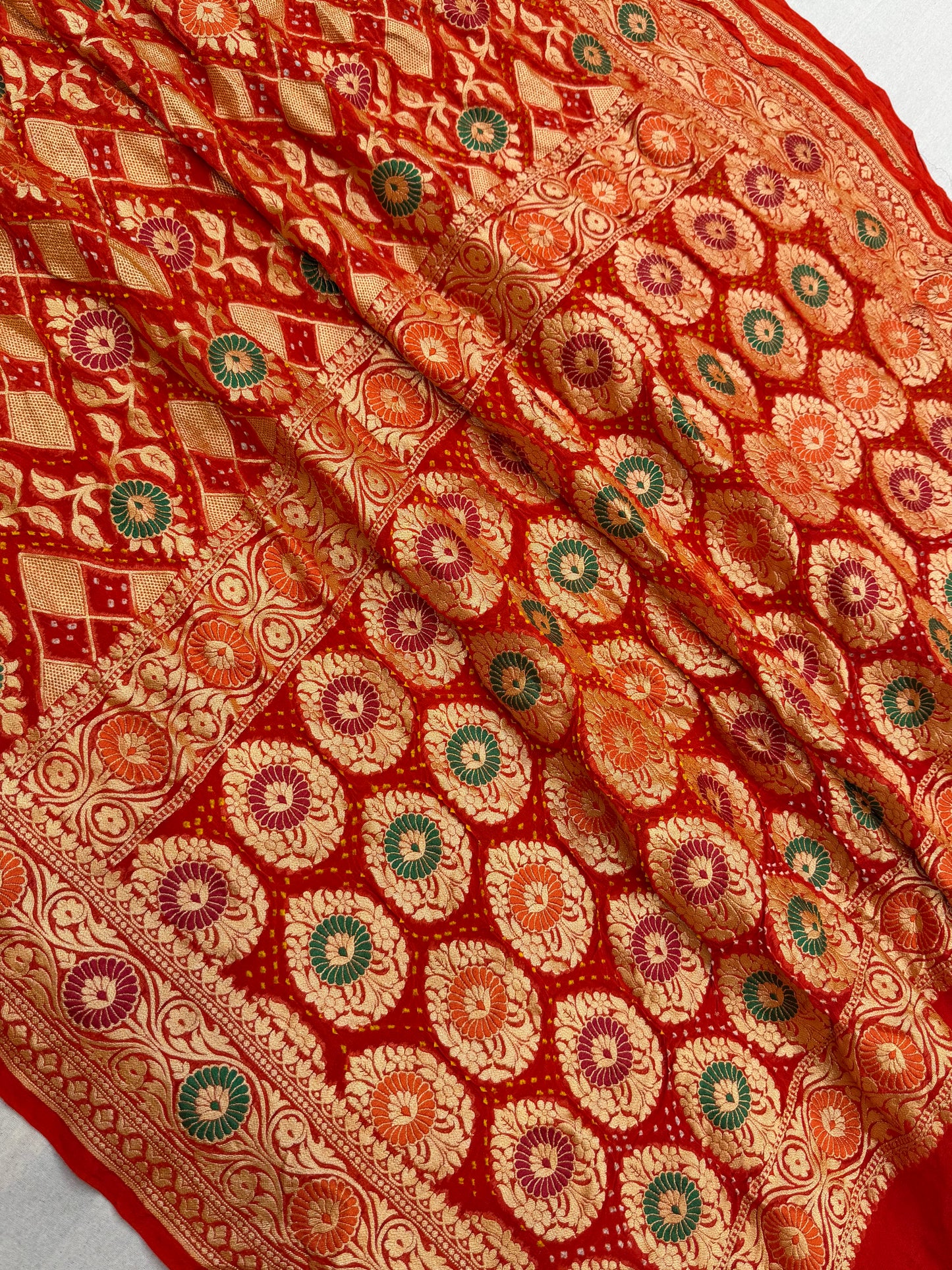 Pure Georgette Banarasi Bandhej Handloom Saree - Meenakari