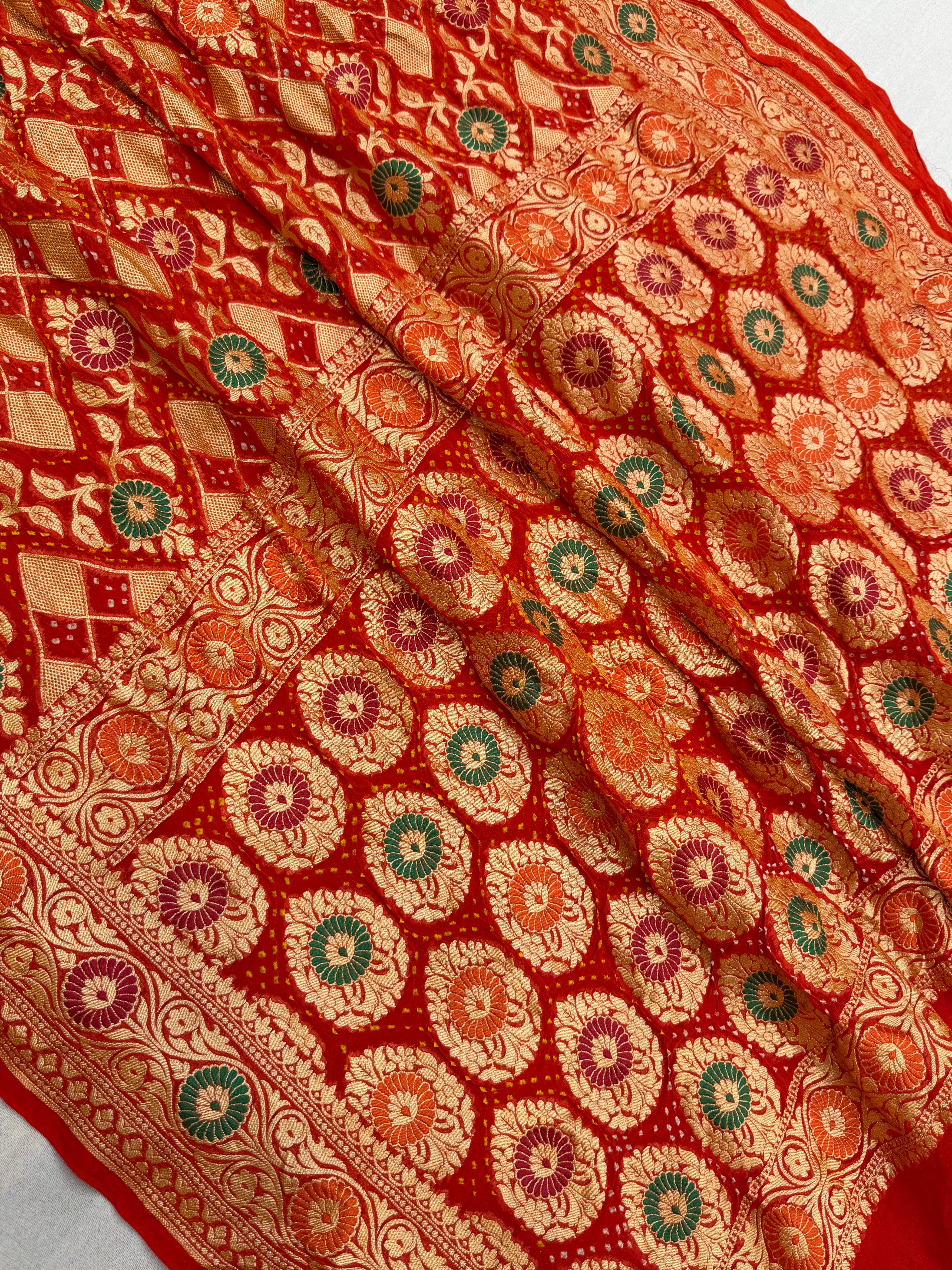 Pure Georgette Banarasi Bandhej Handloom Saree - Meenakari