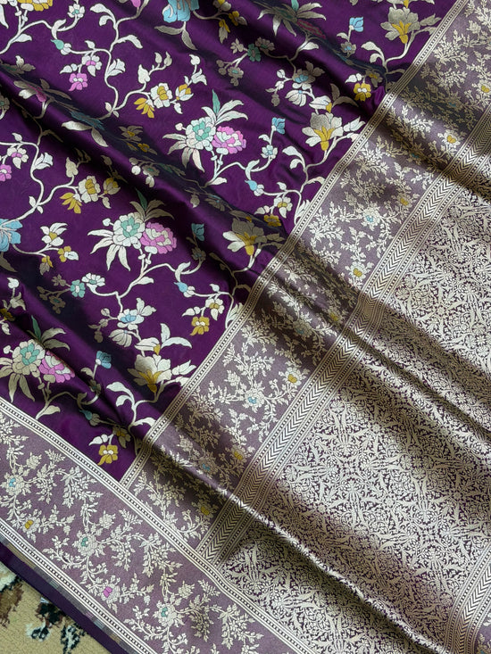 Magenta Color Pure Katan Katan Silk Handloom Banarasi Saree - All Over Jaal Work with Meenakari