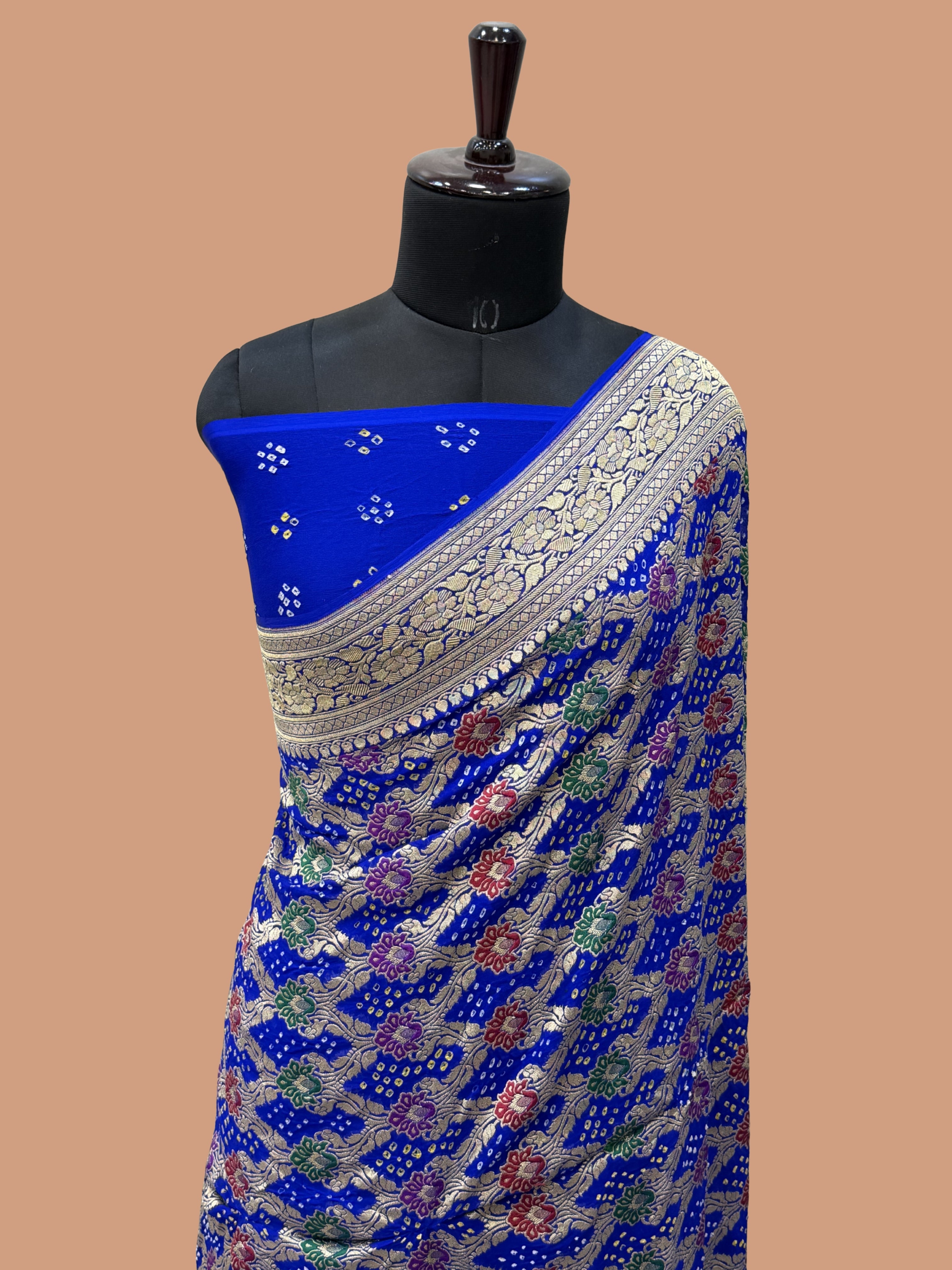 Pure Georgette Banarasi Bandhej Handloom Saree - Meenakari