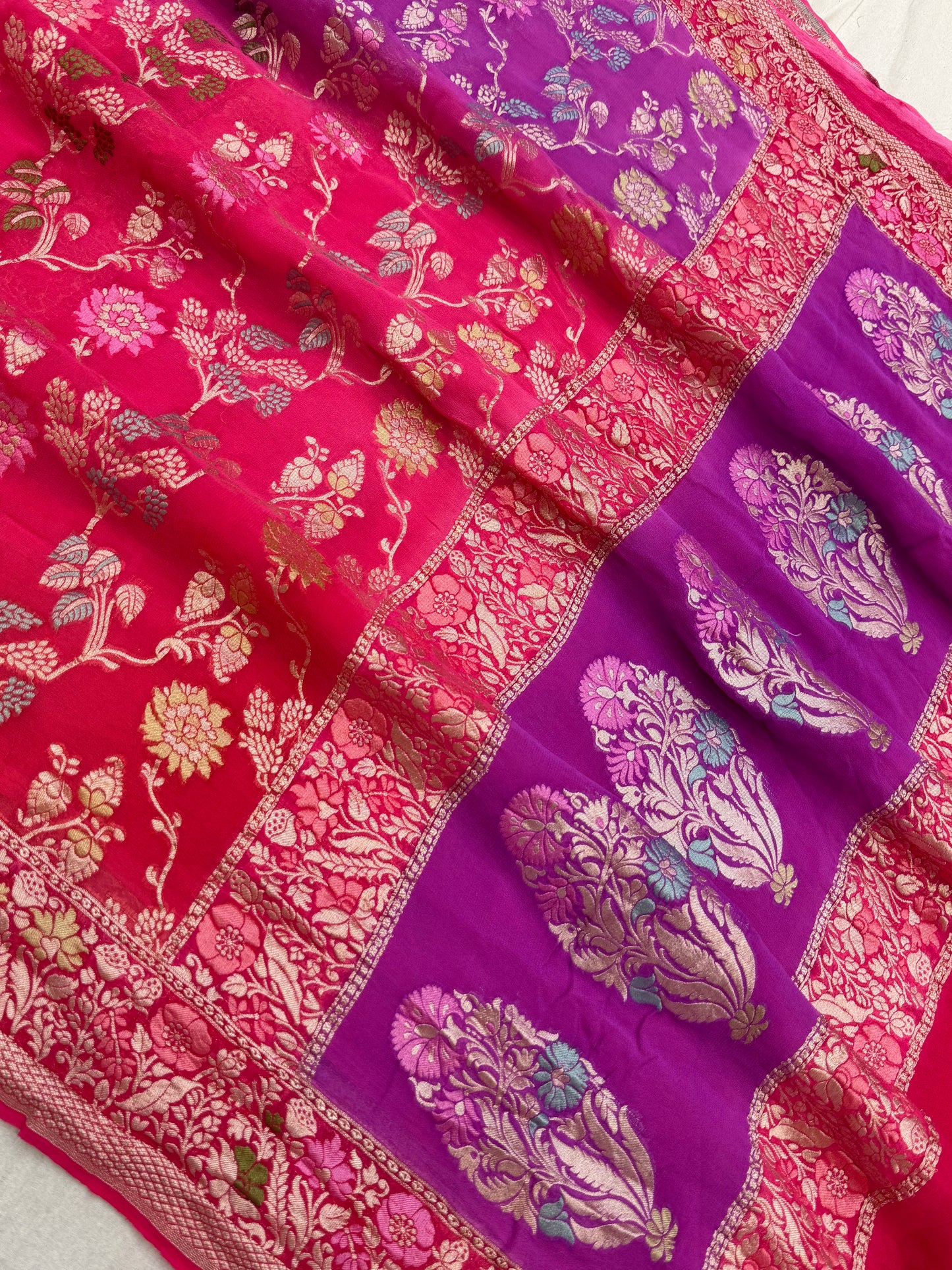 Khaddi Georgette Handloom Banarasi Saree - Gold Zari